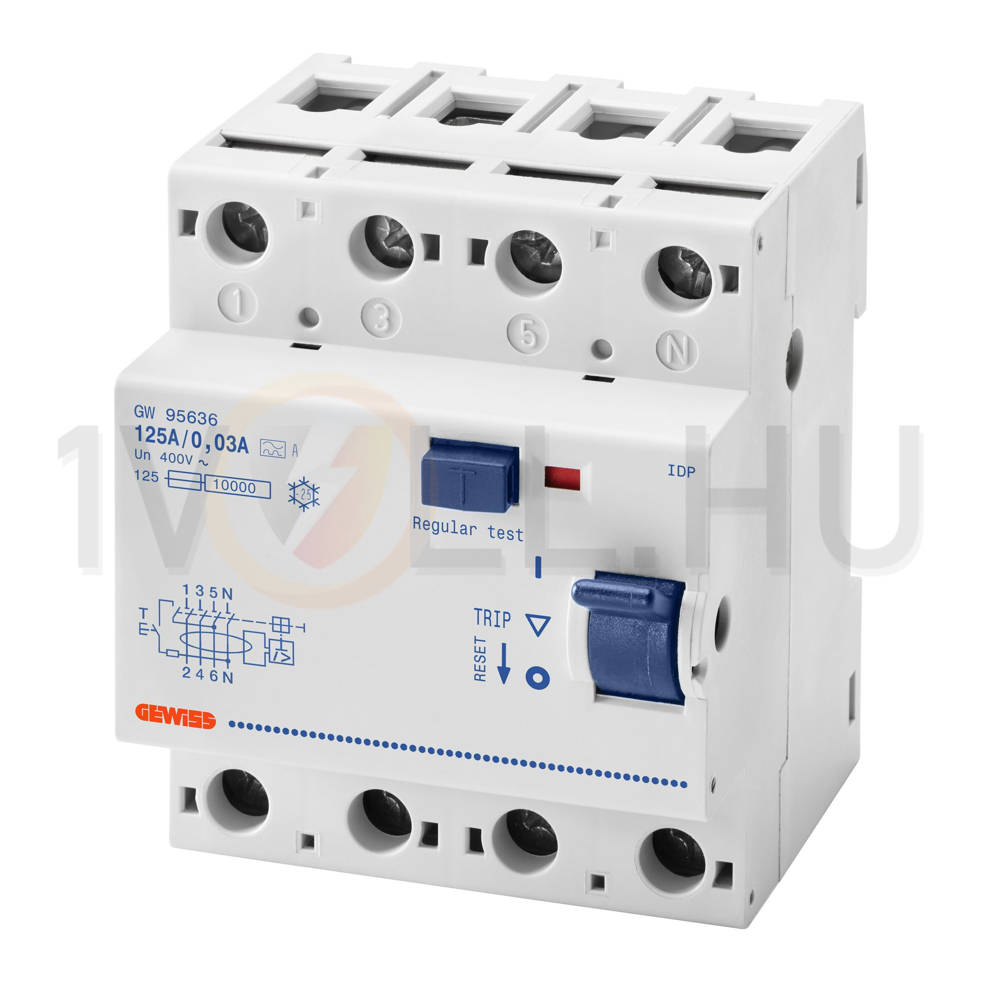 Áram-védőkapcsoló (Fi-relé) analóg 4P 125A 300mA AC-típus 10kA 90RCD SD GEWISS - GW95633