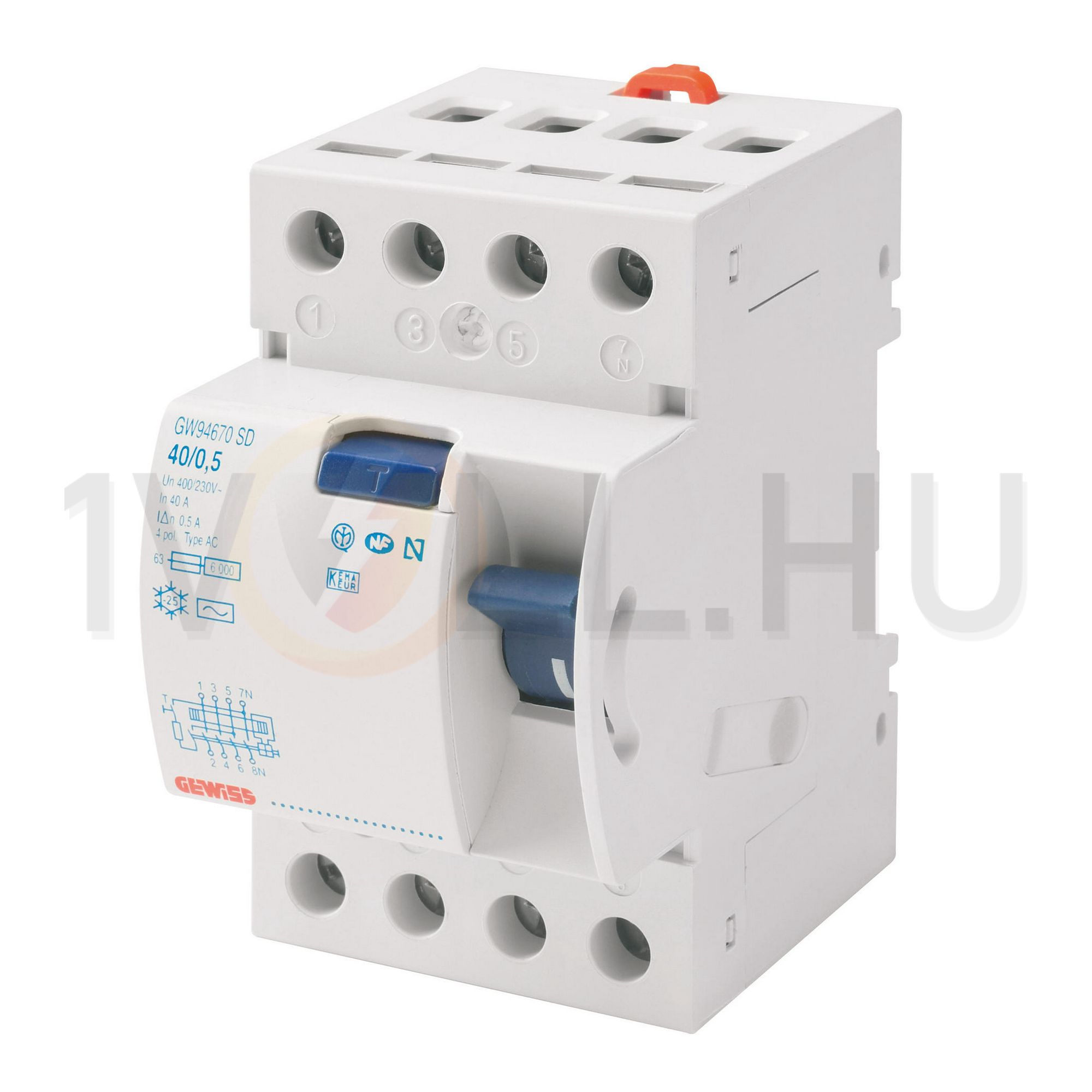 Áram-védőkapcsoló (Fi-relé) analóg 4P 40A 100mA A-típus 6kA 90RCD SD GEWISS - GW94898