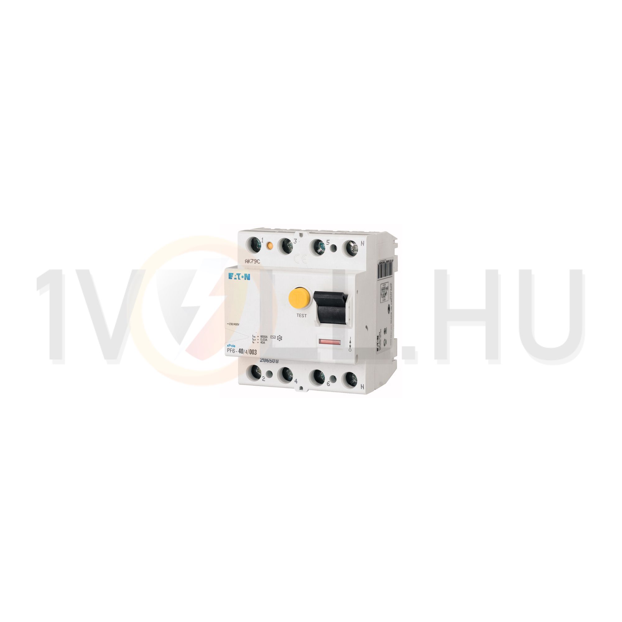 Áram-védőkapcsoló (Fi-relé) analóg 4P 40A 100mA AC-típus 6kA PF6-40/4/01 EATON - 286509