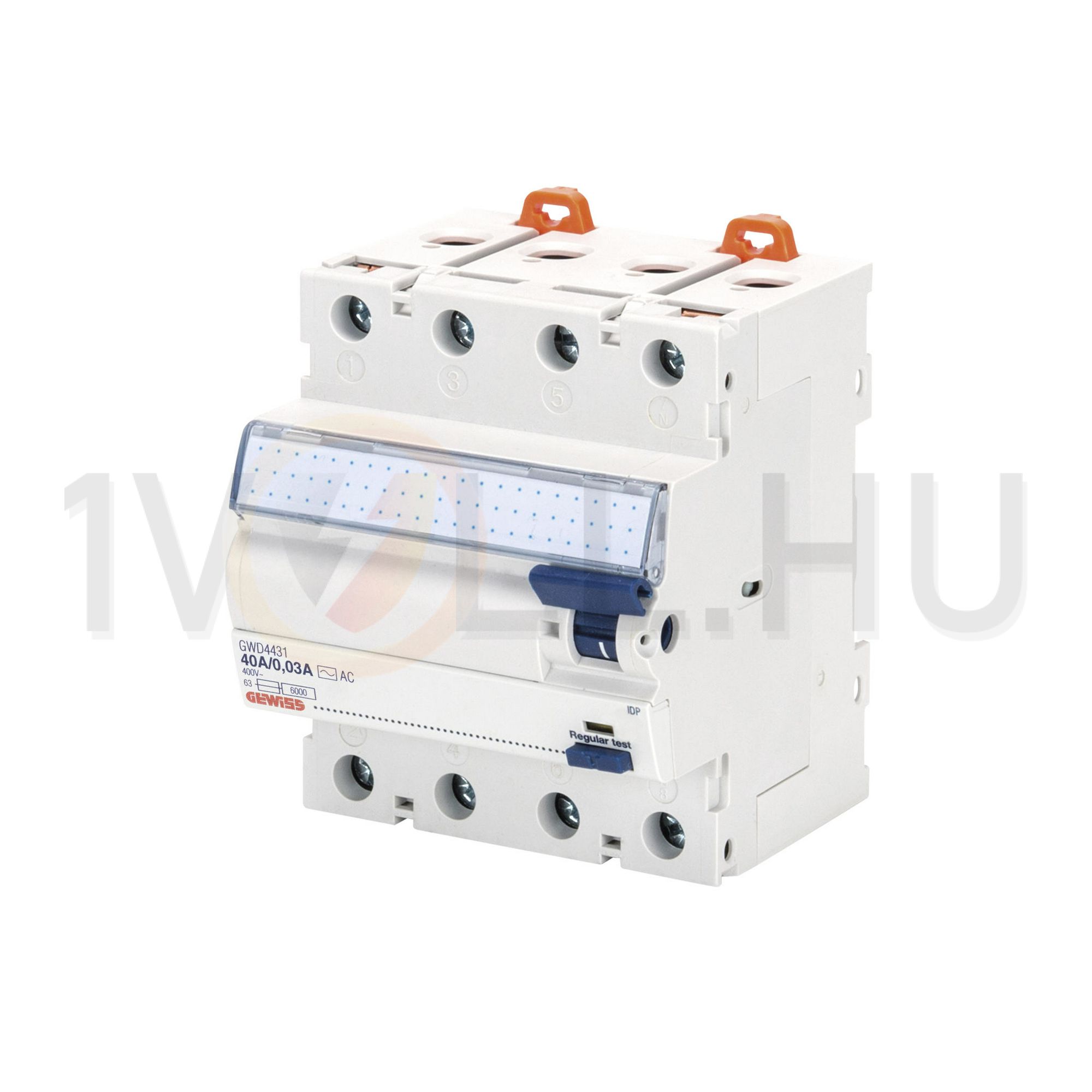 Áram-védőkapcsoló (Fi-relé) analóg 4P 40A 30mA AC-típus 6kA 90RCD IDP NA GEWISS - GWD4431