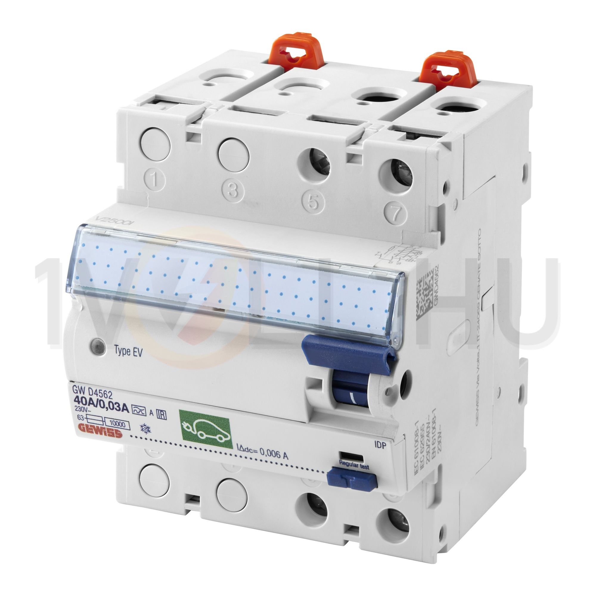 Áram-védőkapcsoló (Fi-relé) autótöltőhöz 6mA/DC-hibaáram analóg 2P 40A 30mA 90RCD IDP GEWISS - GWD4562