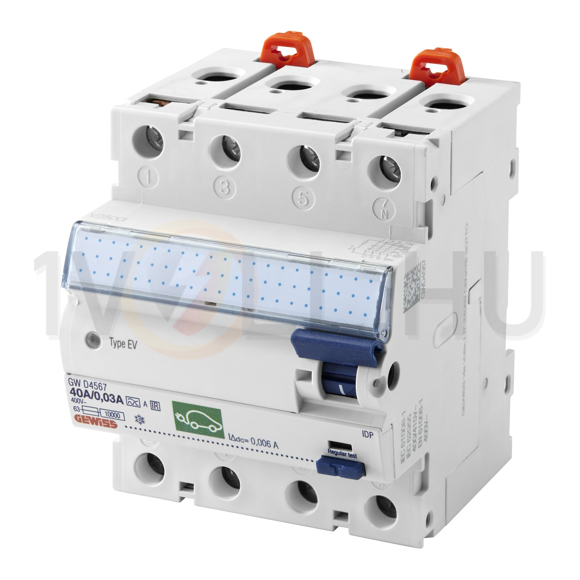 Áram-védőkapcsoló (Fi-relé) e-autótöltőhöz EV analóg 4P 40A 30mA A-típus 90RCD IDP GEWISS - GWD4567