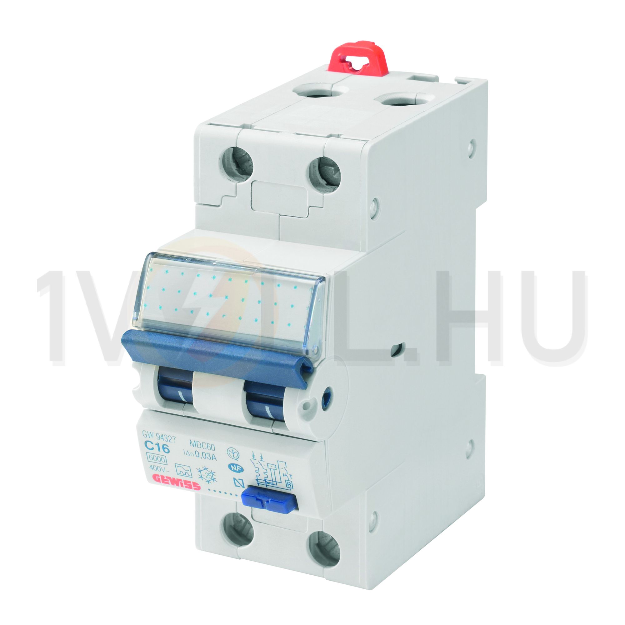 Áramvédő(FI)-kismegszakító 2P 32A C-jelleg 0.03A A-típus 6kA/61009-1 10kA/60947 MDC60 GEWISS - GW94330
