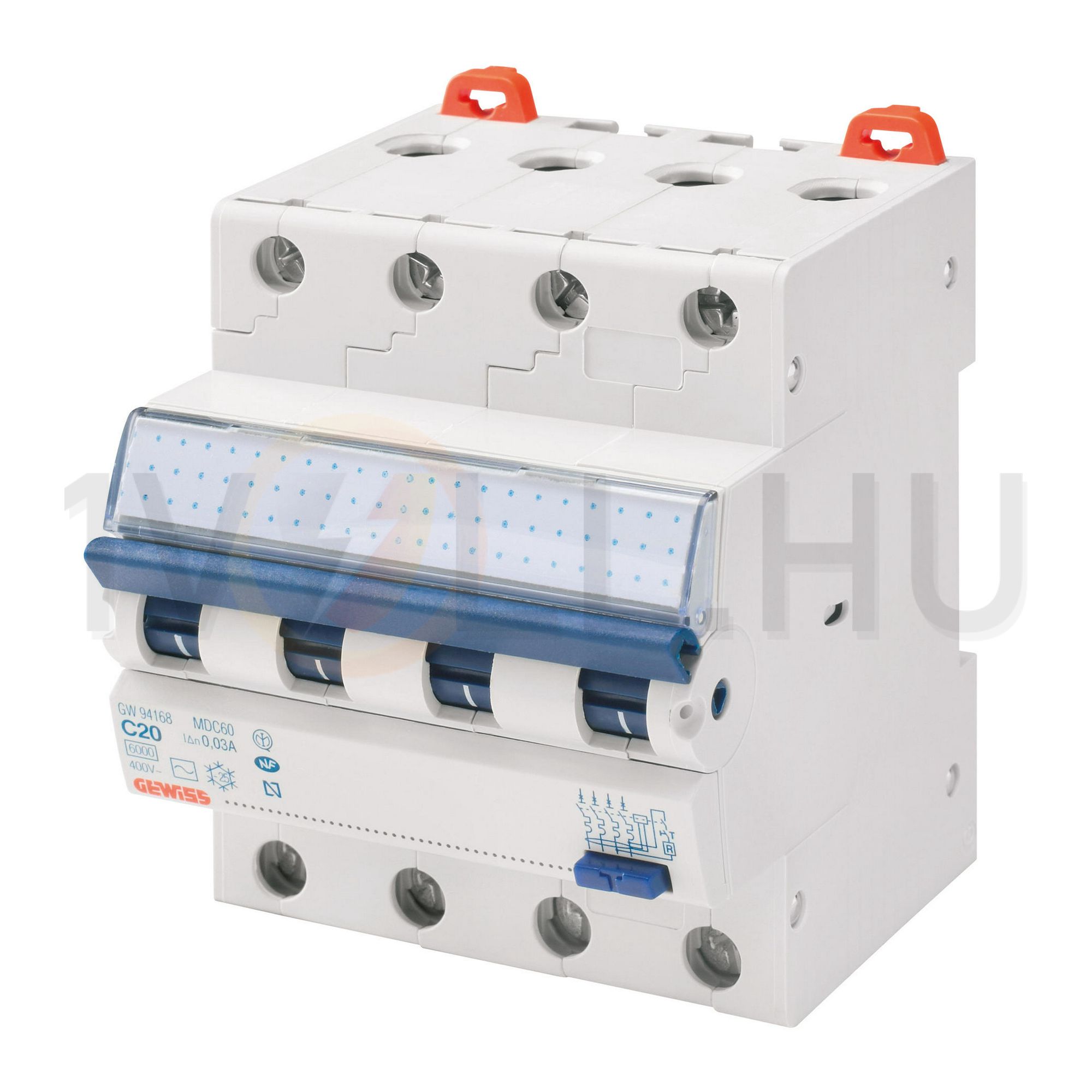 Áramvédő(FI)-kismegszakító 4P 20A C-jelleg 0.03A AC-típus 6kA/61009-1 6kA/60947 MDC60 GEWISS - GW94168