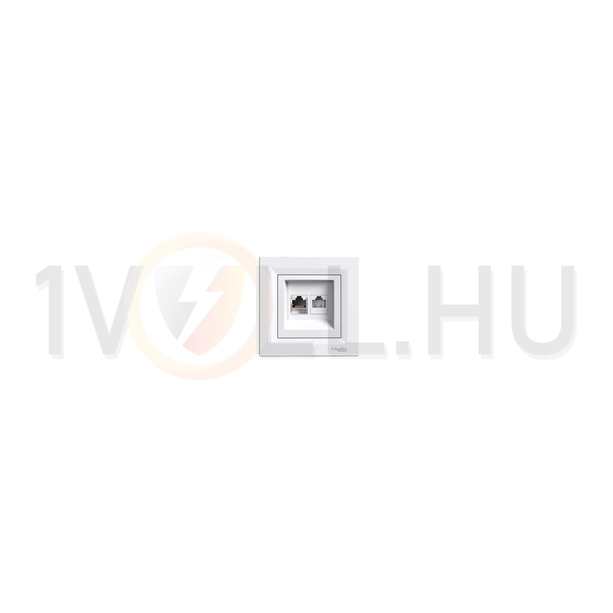Asfora adatcsatlakozó betét teljes fedéllel UTP RJ45 8(8) Cat5E + RJ12 műanyag fehér Schneider - EPH4900121