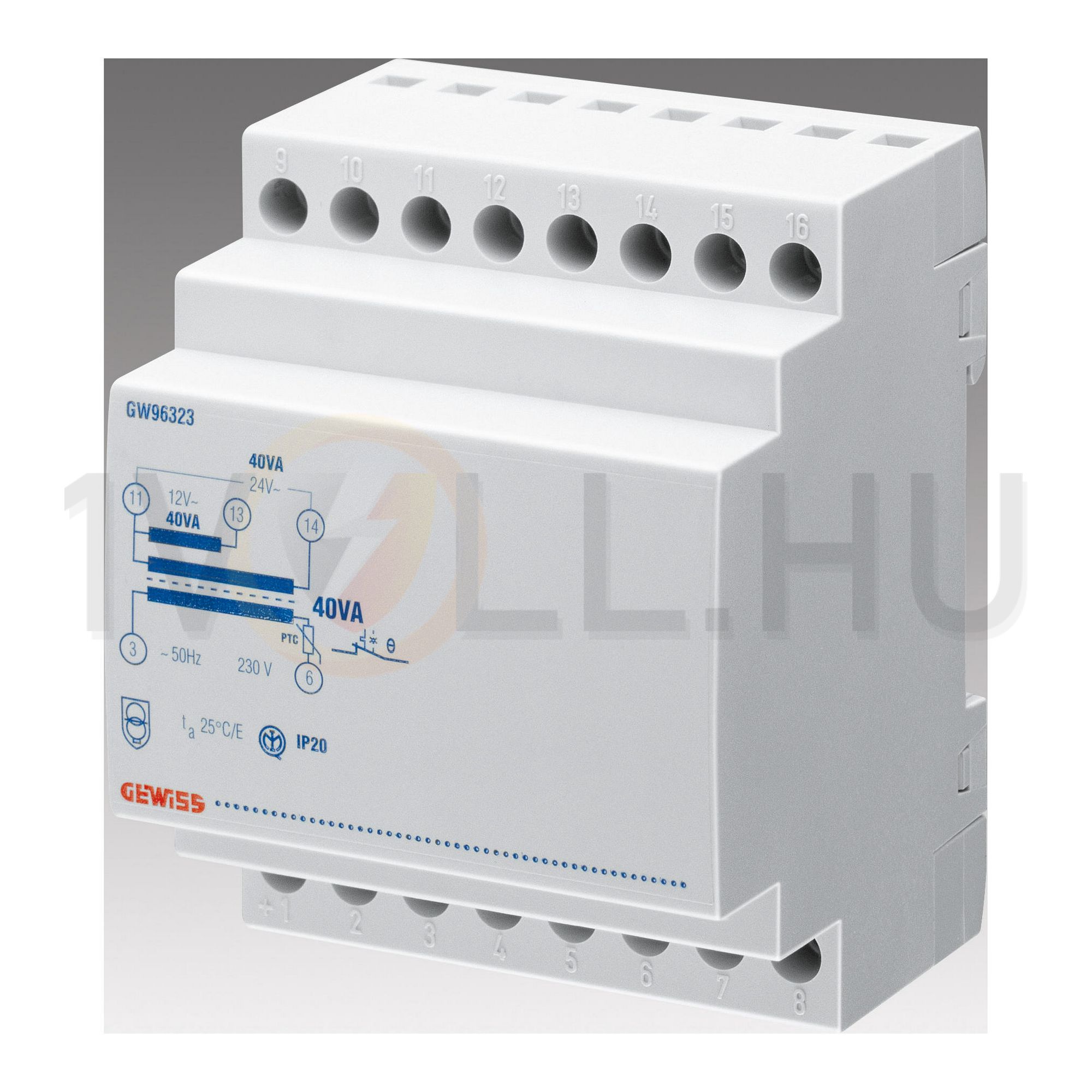 Biztonsági transzformátor 1F 100VA sorolható 230V/ 24V/ 12V/ 8M 90AM GEWISS - GW96325