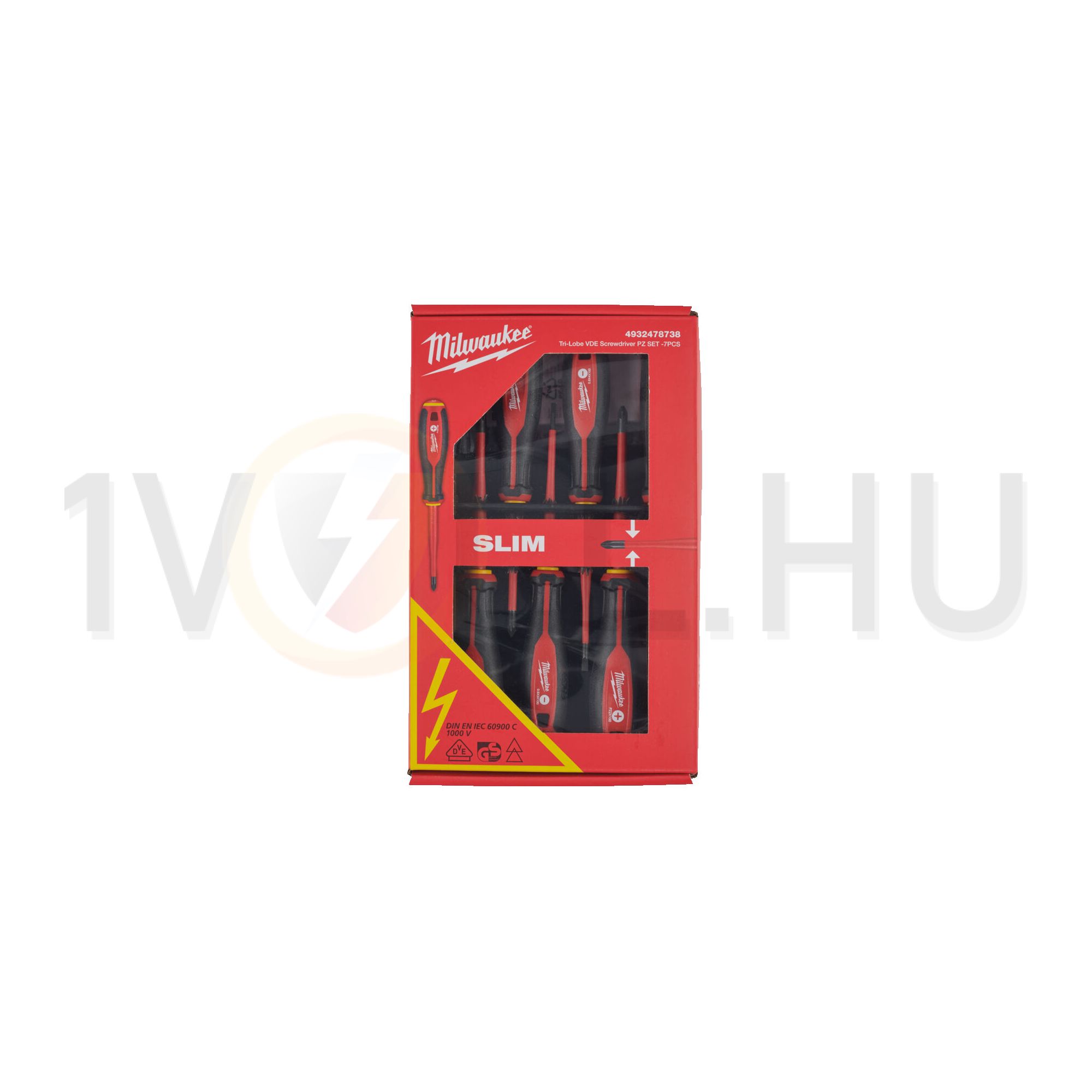 Csavarhúzó készlet SL2.5/SL3/SL4/PH2/PZ1/PZ2 +fázisceruza 7-darabos 1000V Tri-Lobe Milwaukee - 4932478738