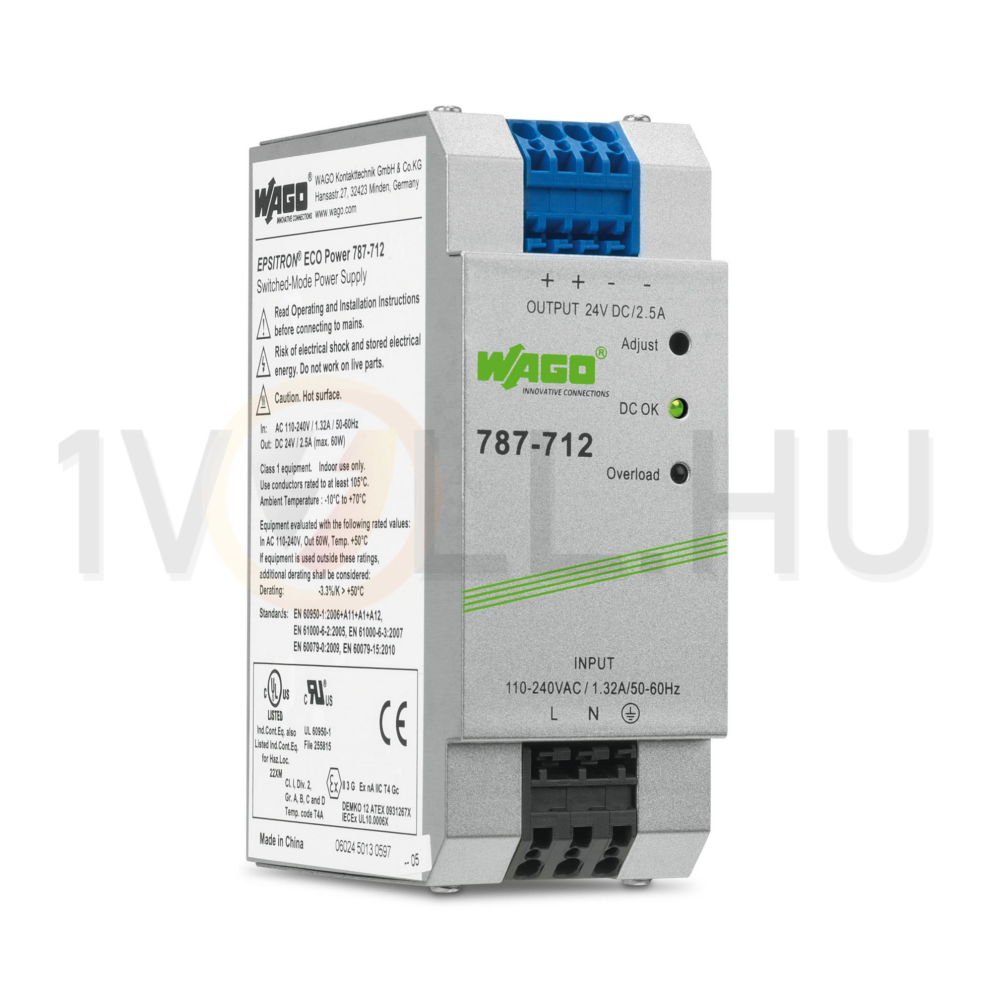 DC tápegység 85-264VAC-be 130-373VDC-be 22-28VDC-ki 2.5A-ki stabilizált 3M WAGO - 787-712