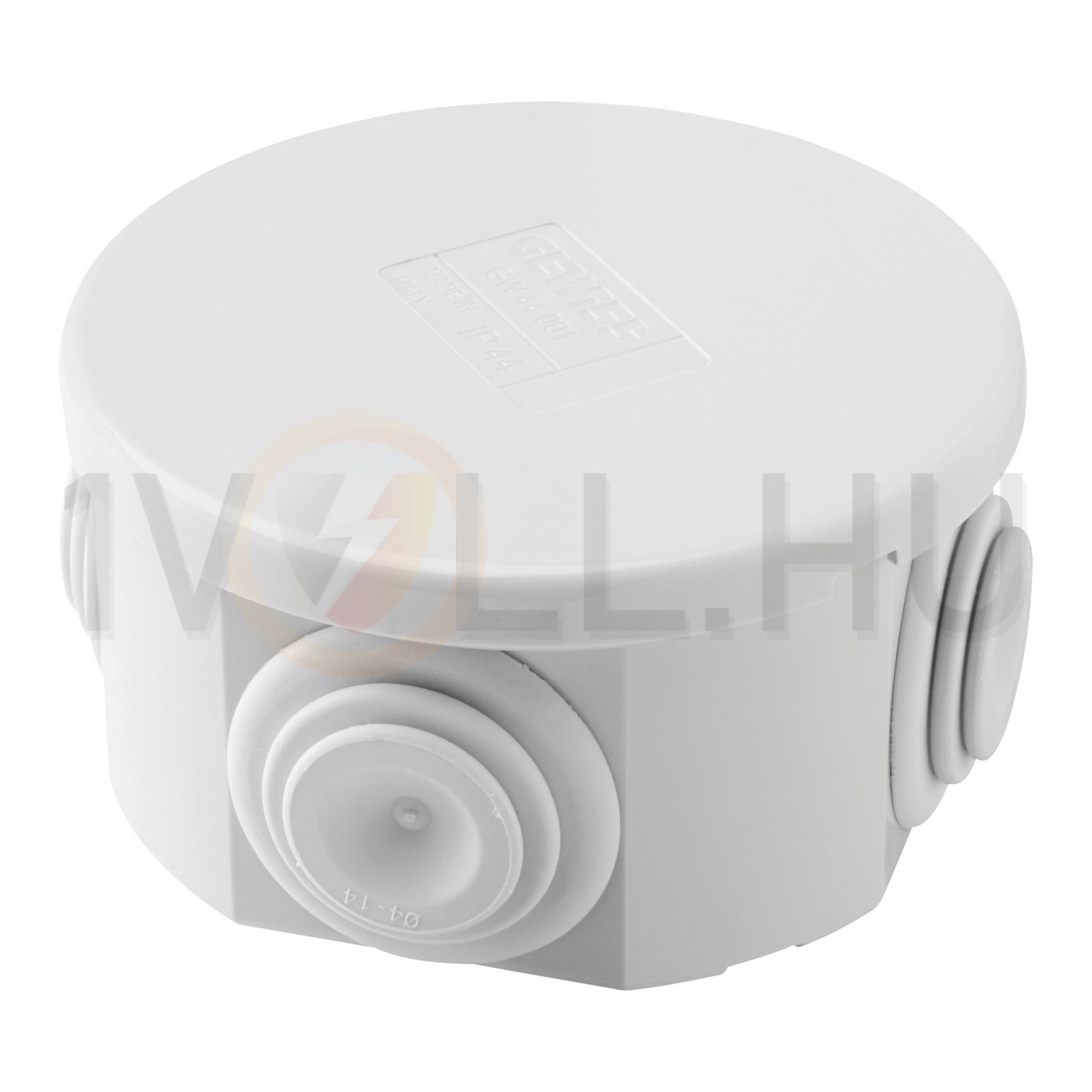 Doboz falonkívüli d23 pattintható műanyag 40.5mm 74mm-átmérő IP44 szürke teli fedél 44CE GEWISS - GW44001