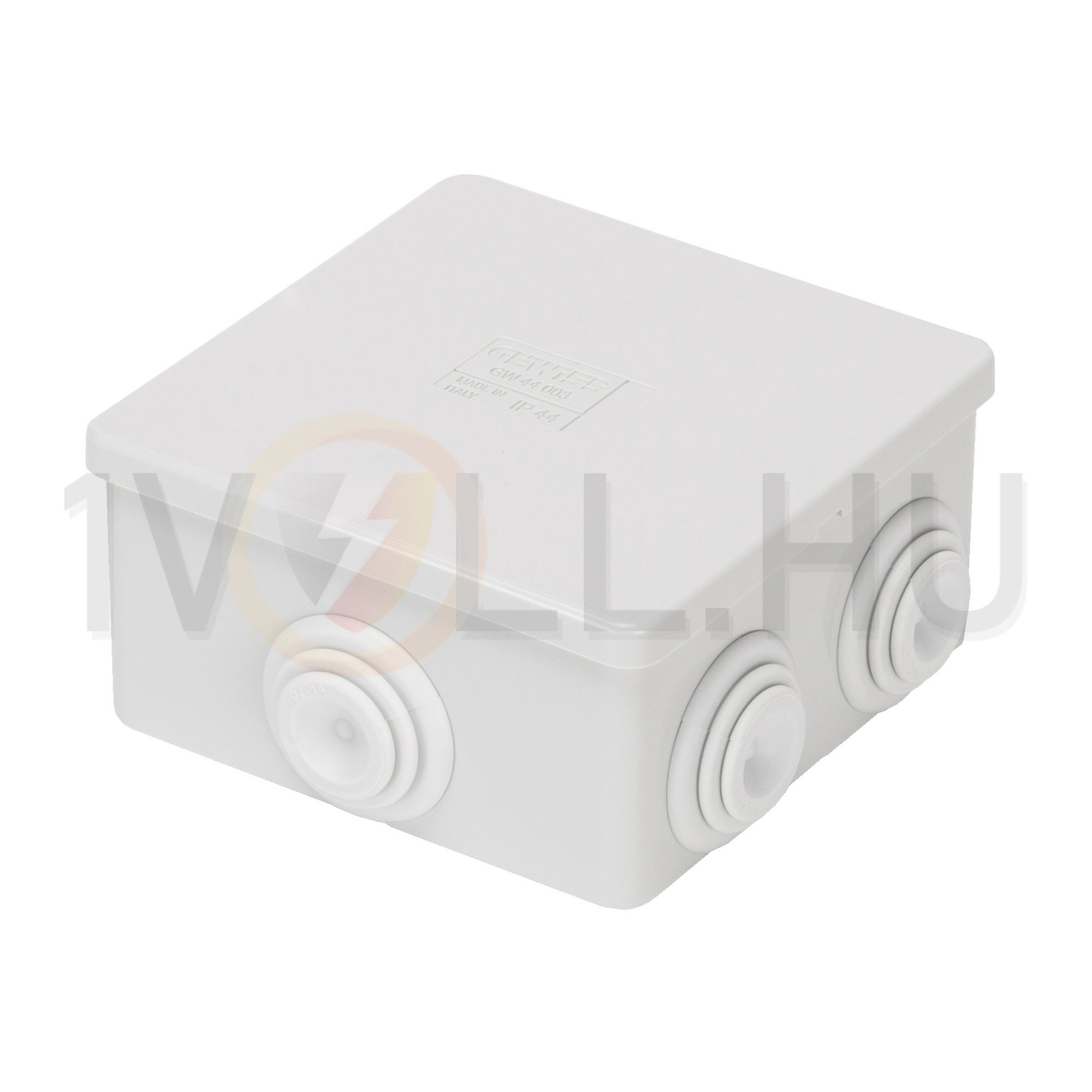 Doboz falonkívüli d23 pattintható műanyag 95.5mm x 95.5mm-hossz 45.5mm IP44 szürke 44CE GEWISS - GW44003