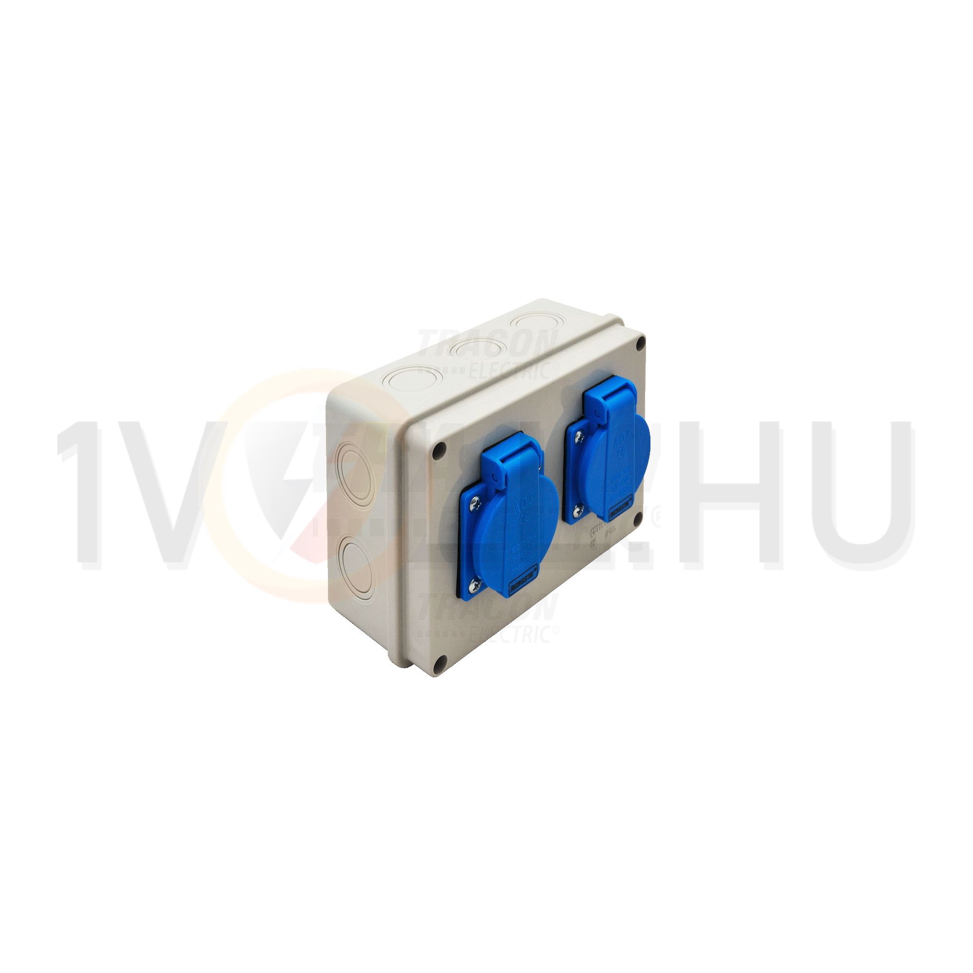 Dugaszoló elosztó 16A/230V 2x2P+F/230V műanyag fali IP44 szürke TRACON - TDB07-0M