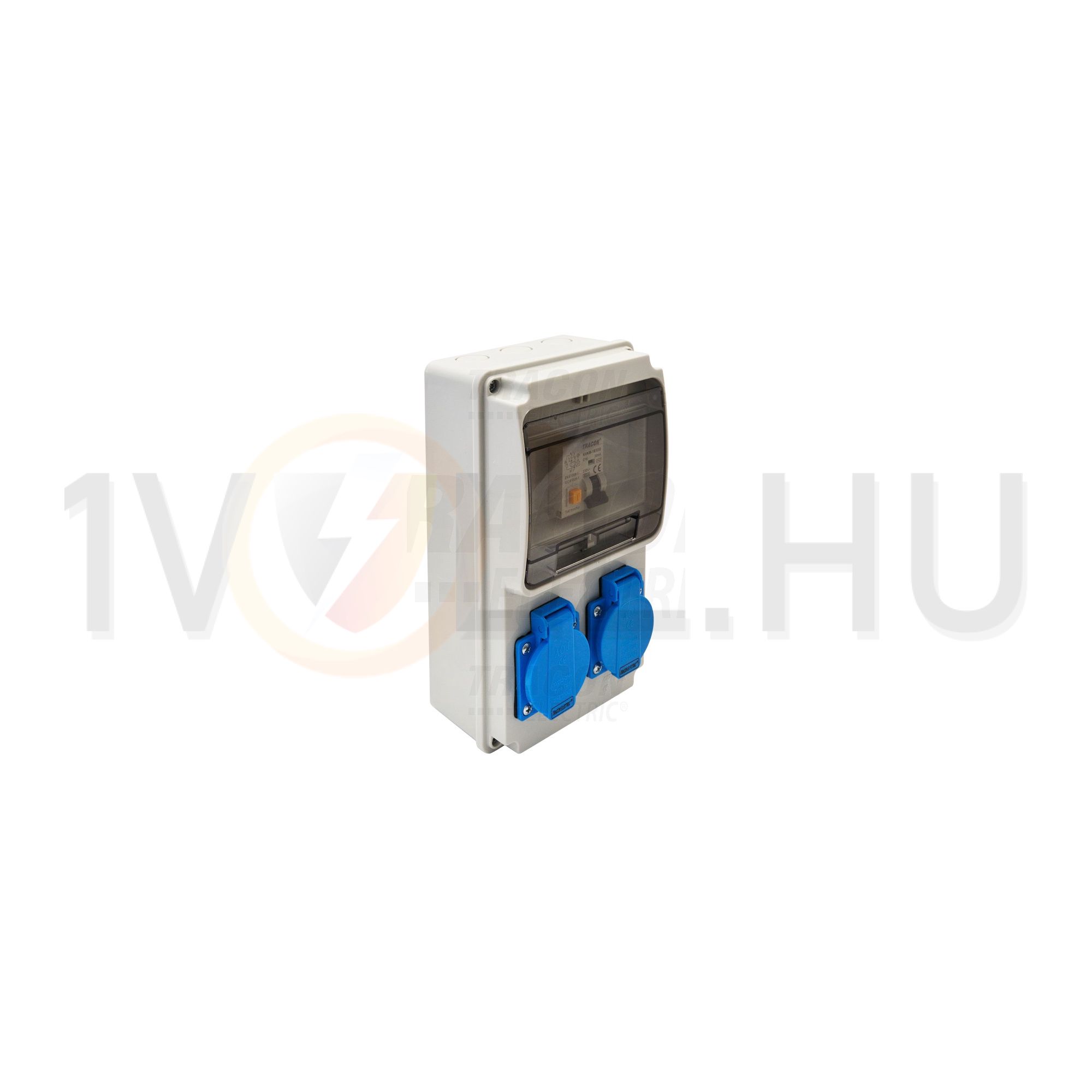 Dugaszoló elosztó 16A/400V 6M 1x16A5P400V 2x2P+F/230V kismegszakító műanyag fali IP44 TRACON - TDB02-6MV
