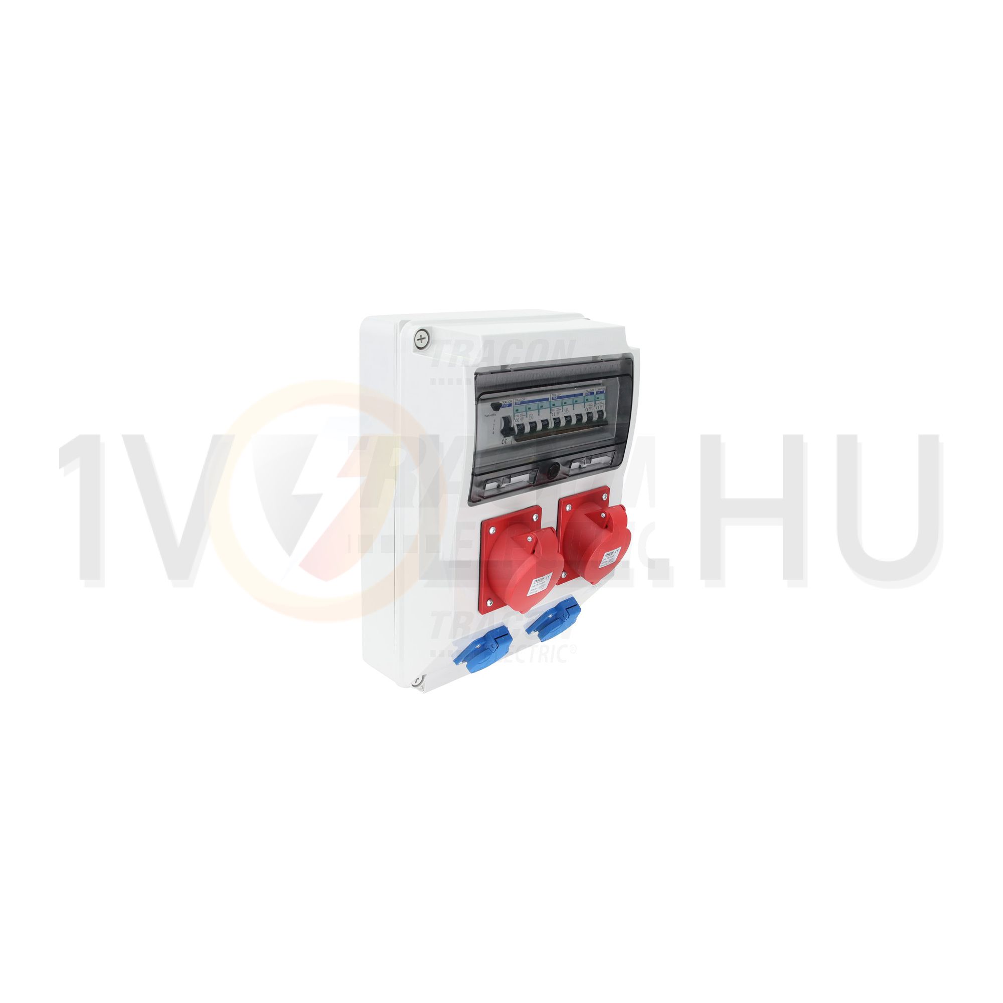 Dugaszoló elosztó 32A/400V 12M 2x32A5P400V 2x2P+F/230V kismegszakító műanyag fali IP44 TRACON - TDB09-12MV