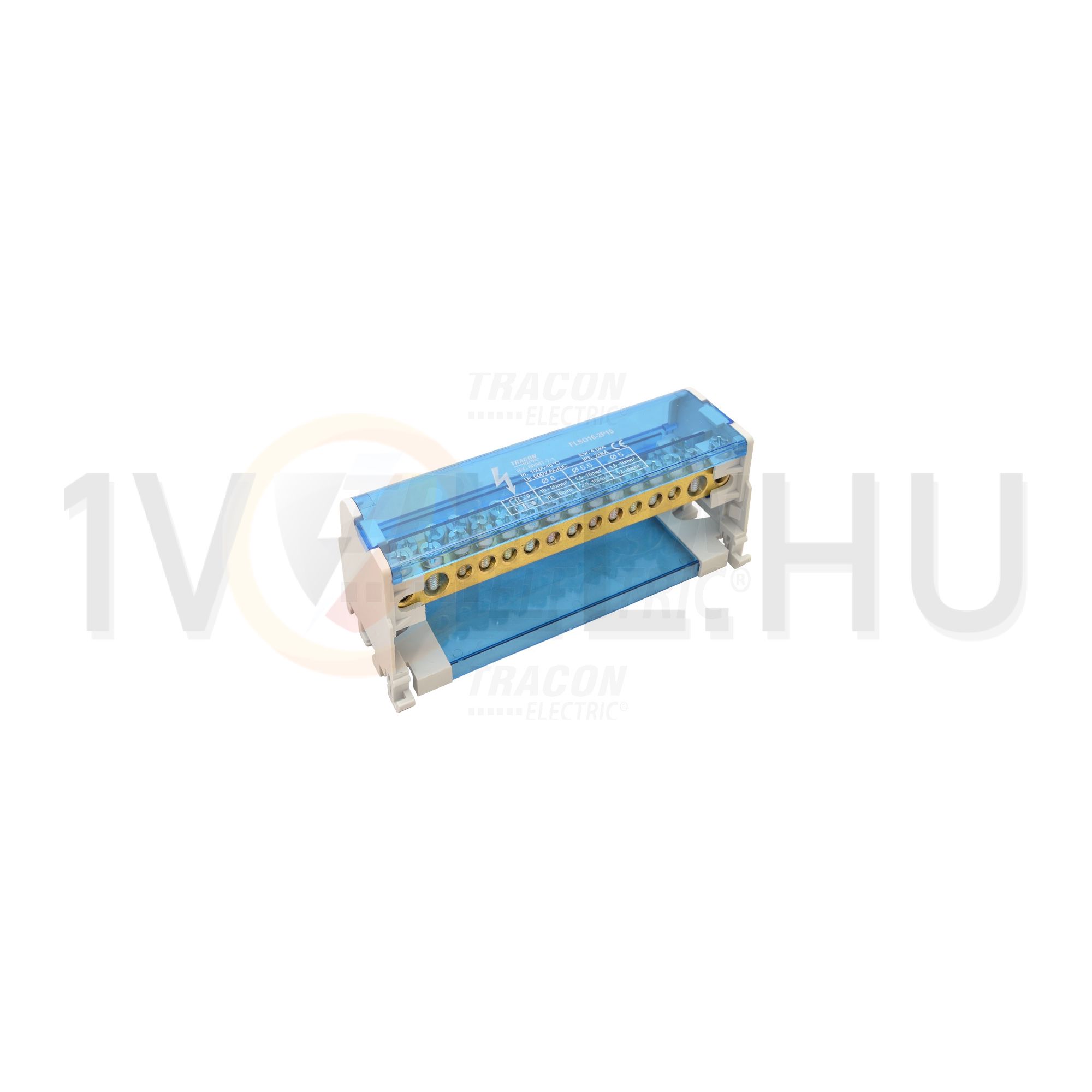 Elosztóblokk moduláris 100A nyitható fedéllel 2x25+7x16+6x10mm2 2P 25mm2/ TRACON - FLSO25-2P15