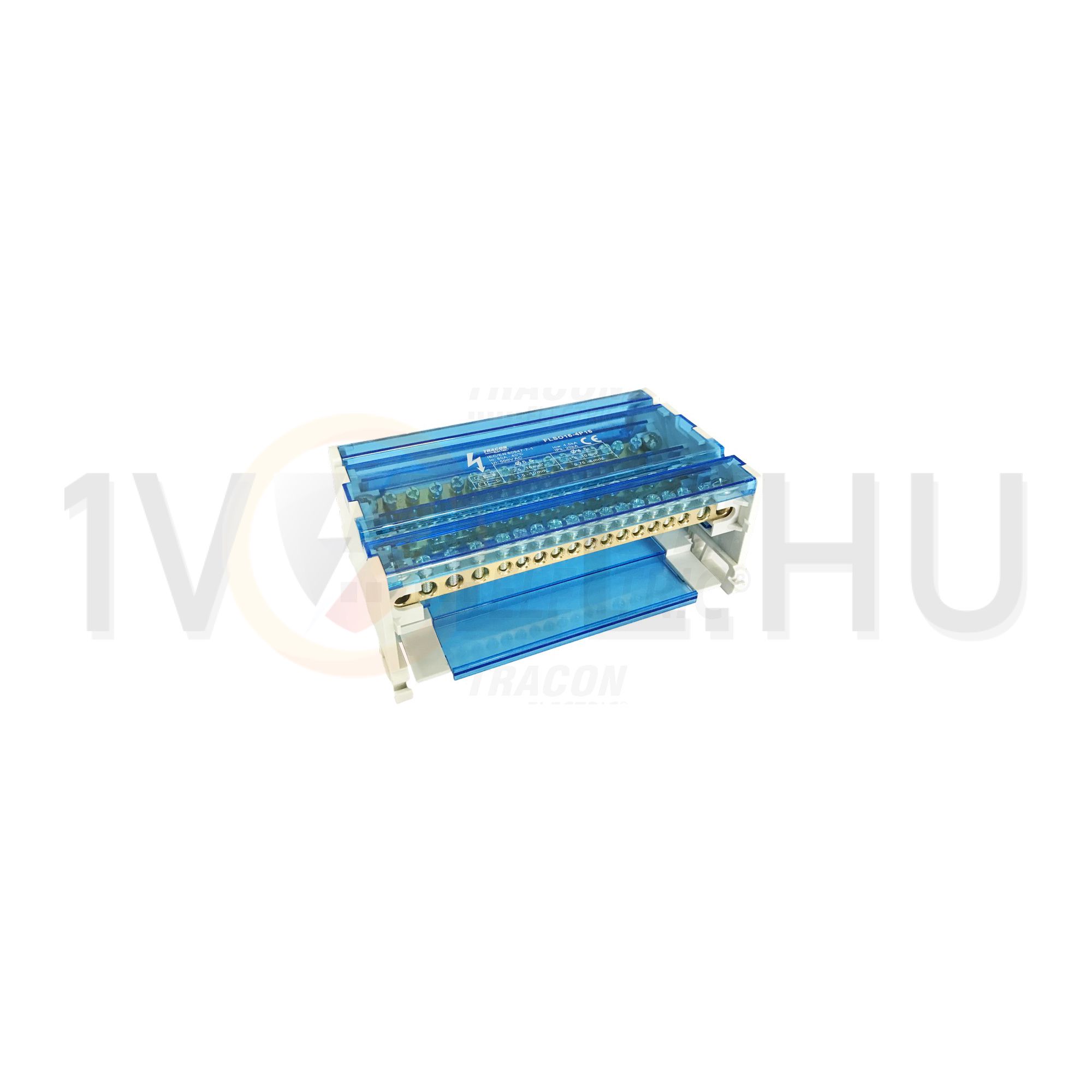 Elosztóblokk moduláris 80A/500VAC/DC 4x16+12x10mm2 nyitható fedéllel 4P 16mm2 TRACON - FLSO16-4P16