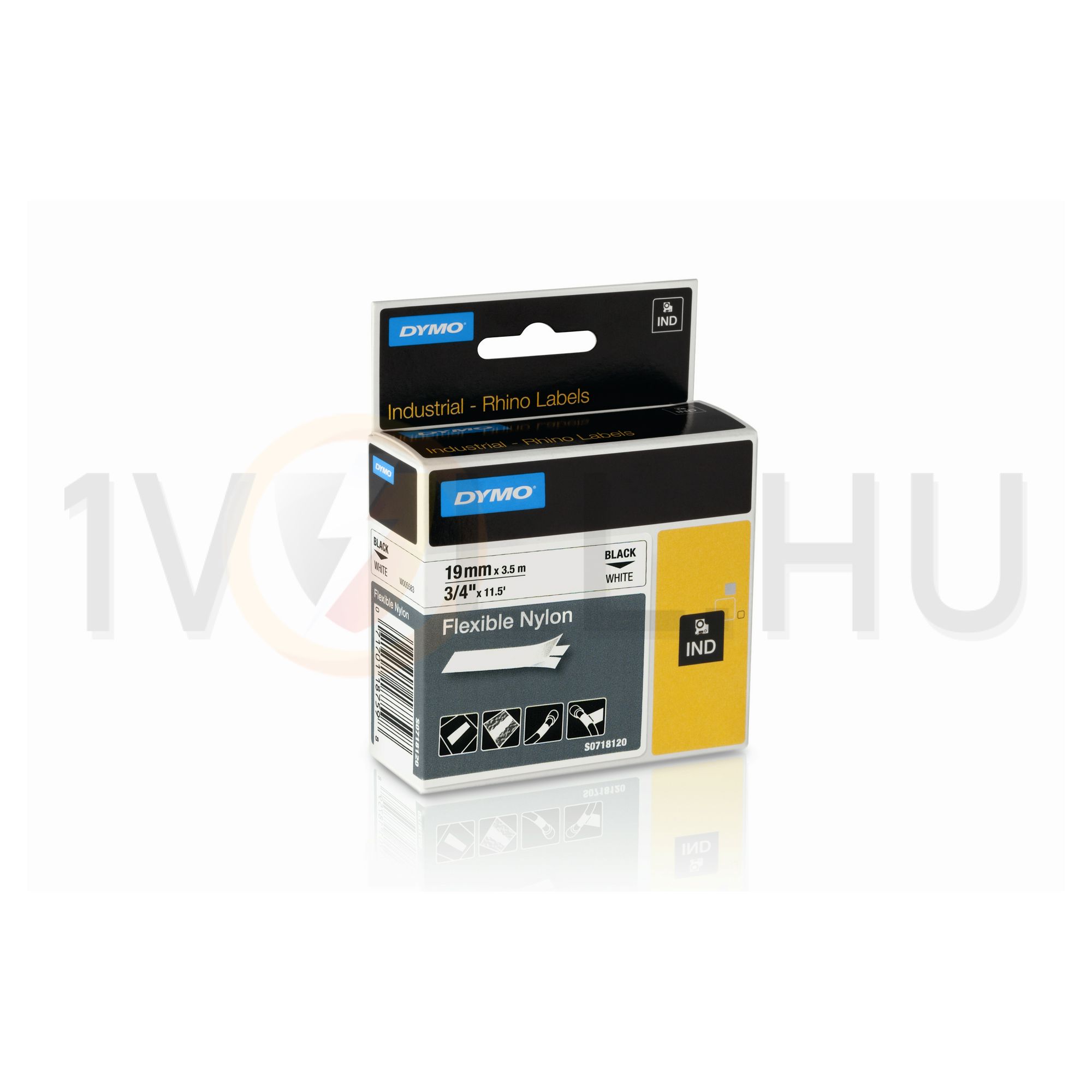 Feliratozó szalag hajlékony nylon fehér/ fekete-betű 19mm x 3.5m RHINO 18759 18489 0718050 DYMO - S0718120