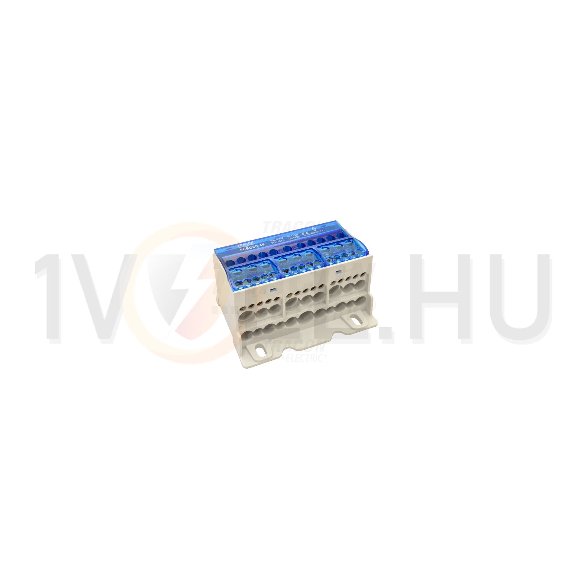 Fővezetéki leágazókapocs 125A/400VAC/DC 3x35+2x25+5x10mm2+1x35+6x25+4x16mm2 4P 35mm2 TRACON - FLSO35-4P