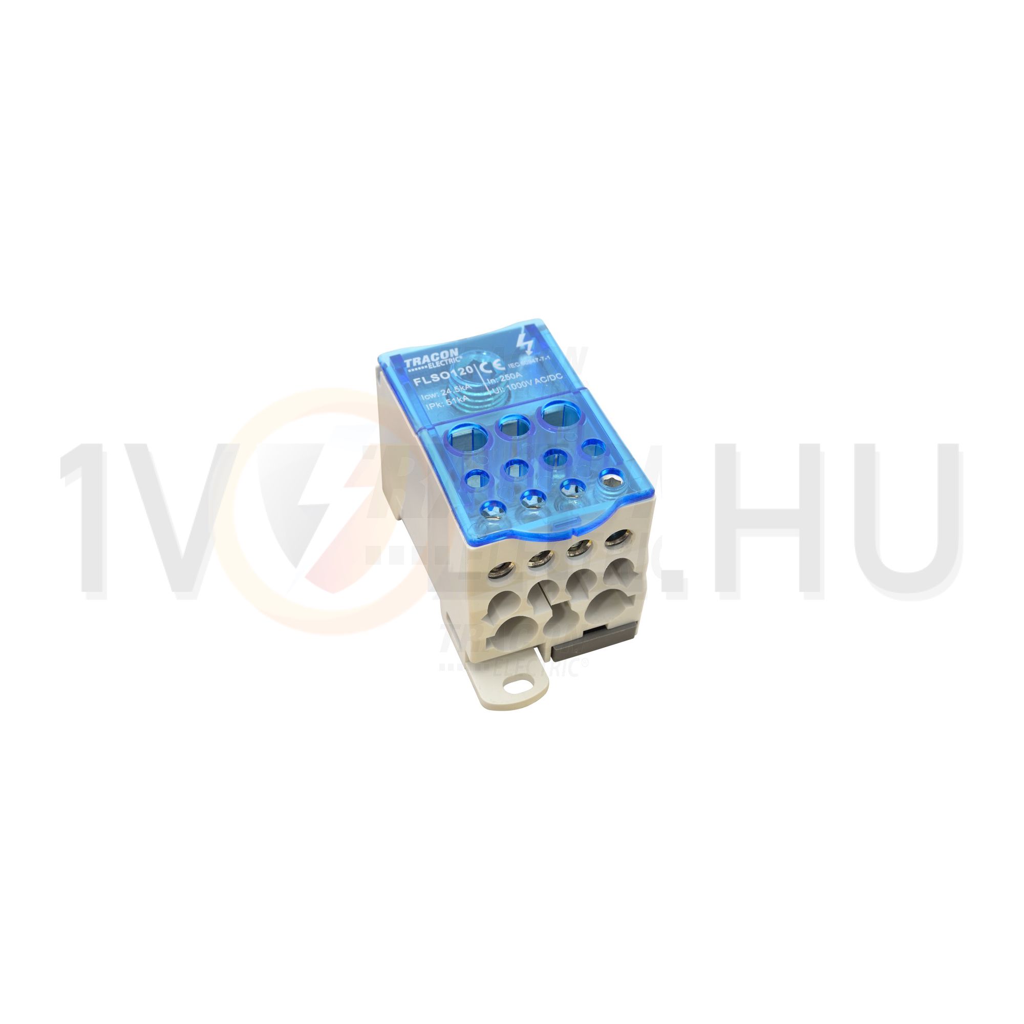 Fővezetéki leágazókapocs 250A/400VAC/DC 1x120+2x35+5x25+4x16mm2 edéllel 1P 120mm2 TRACON - FLSO120