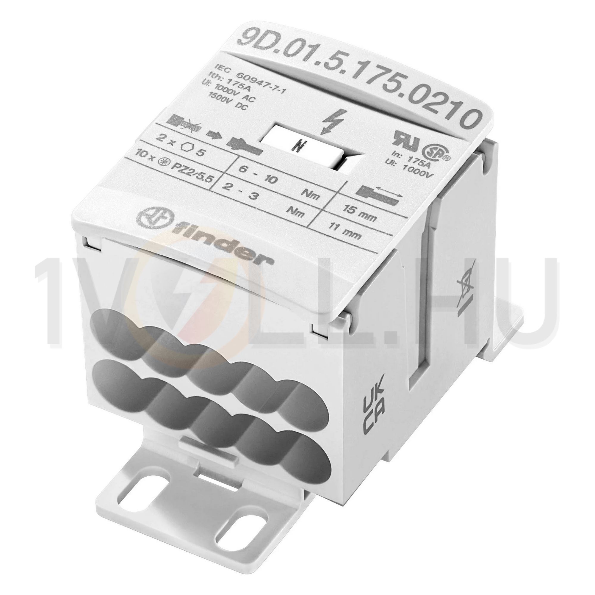 Fővezetéki leágazókapocs 2be/10ki 70mm2 IP20 1P 175A csavaros kalapsínre 9D.01.5.175.0210 FINDER - 9D0151750210