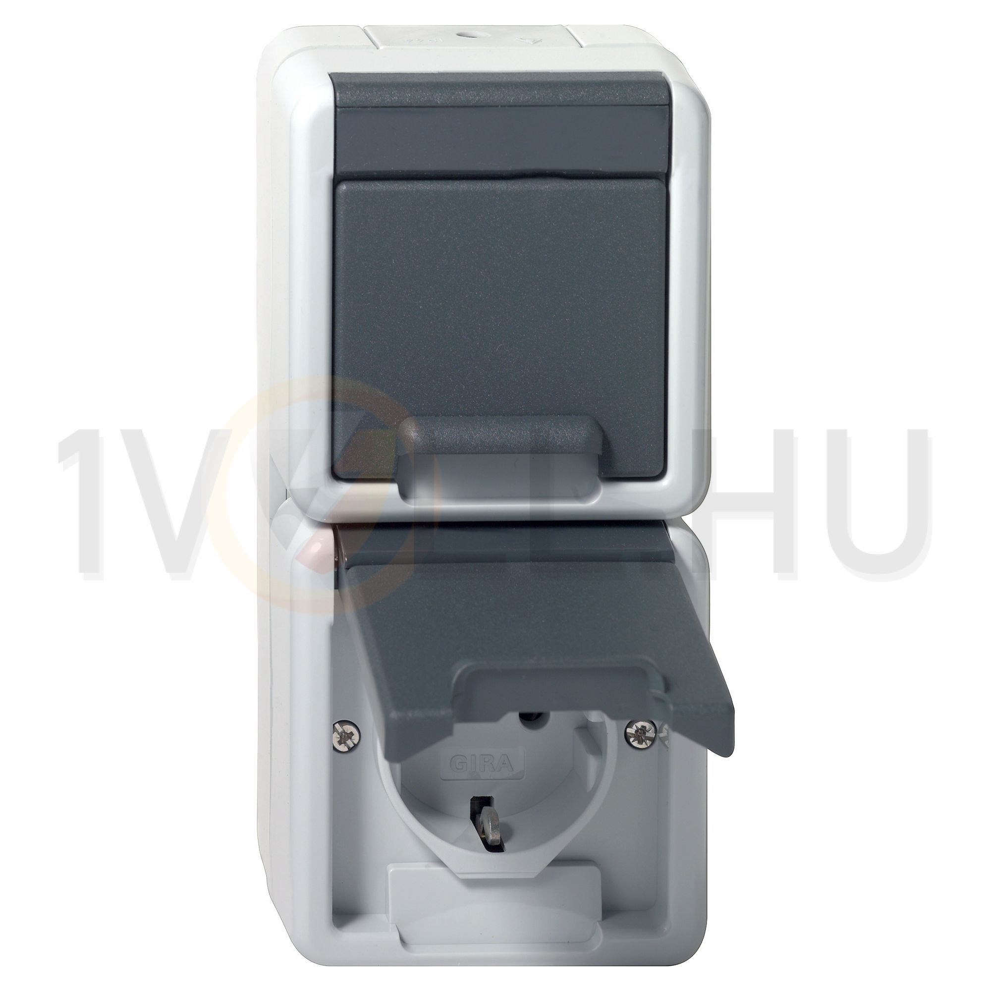 162/2 földelt dugalj csapófedéllel szürke IP44 falonkívüli GIRA - 478030