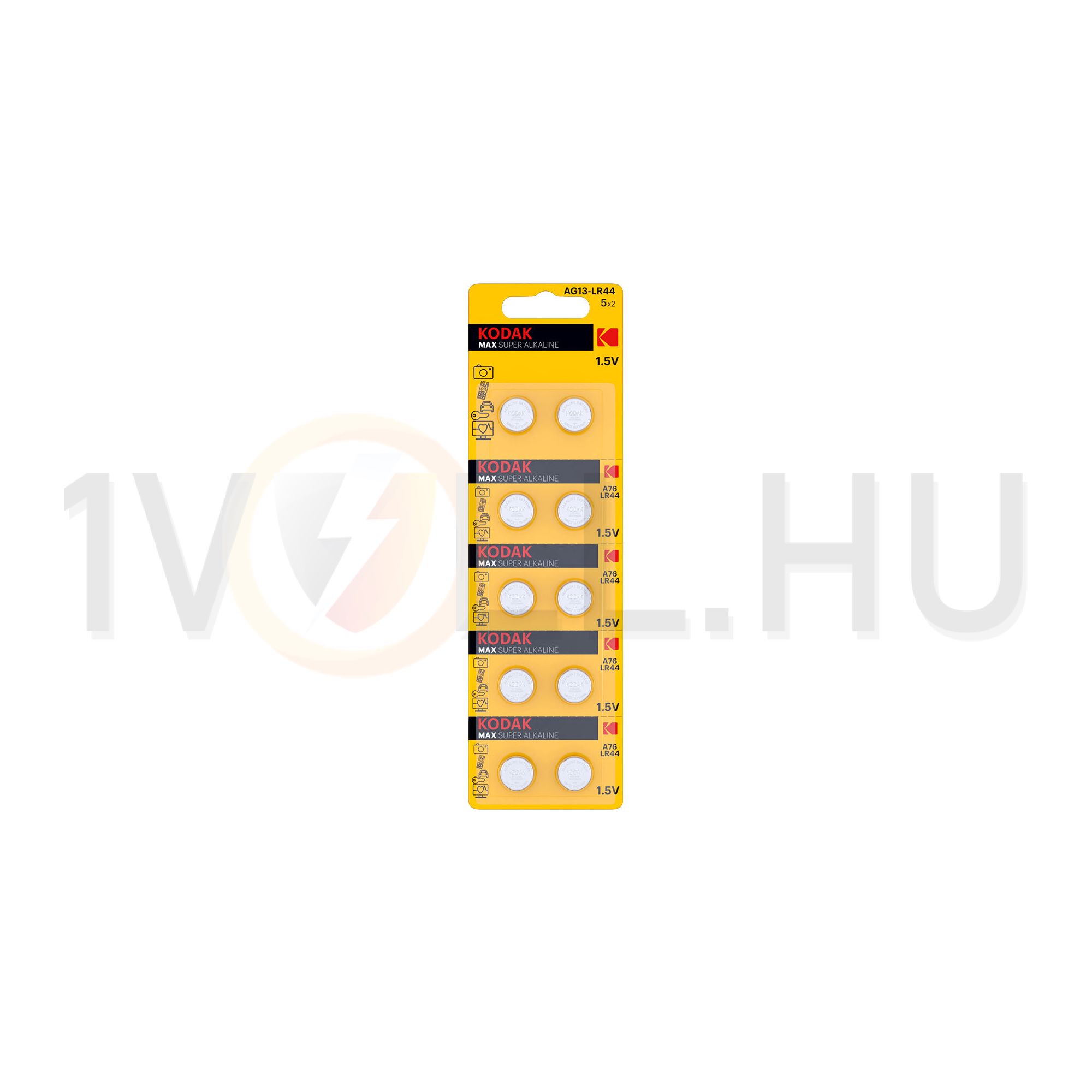 Gombelem LR44, AG13, A76, 357 1.5V alkáli-mangán LR44 gombelem Max KODAK - LR44B10