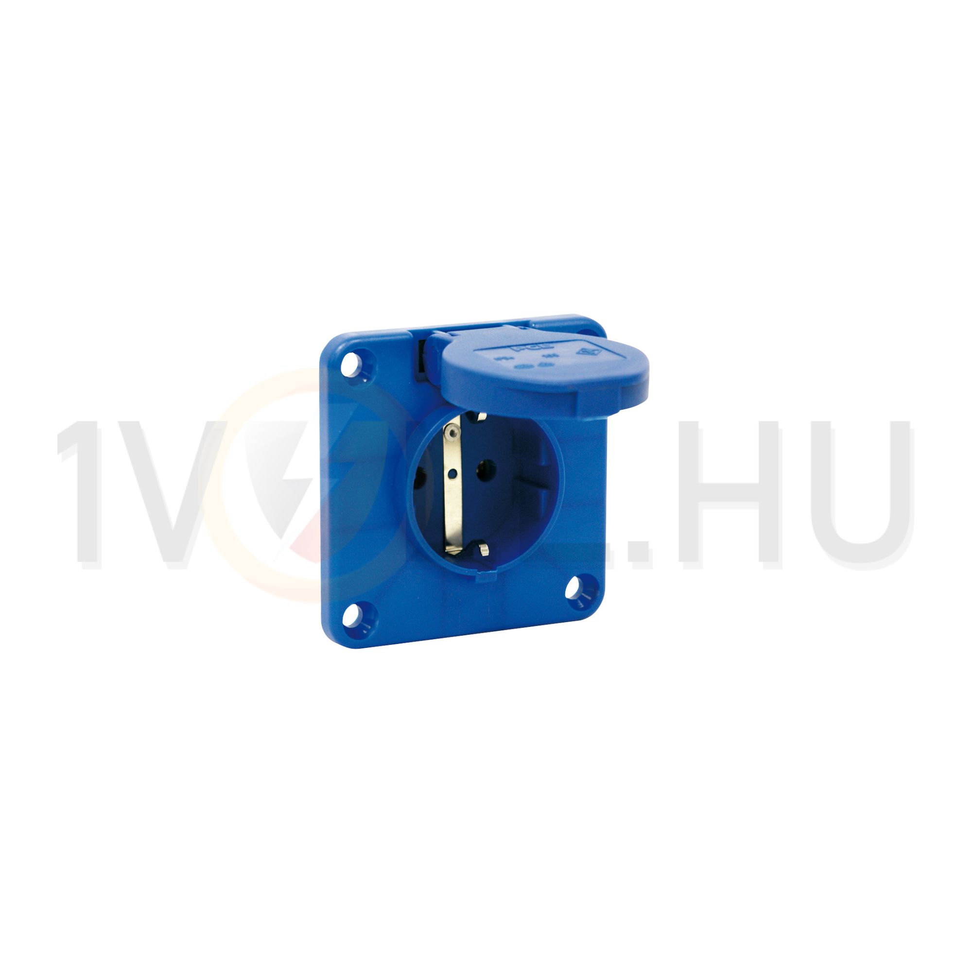 Háztartási dugalj beépíthető 2P+E +csapófedél 16A 3P 250V műanyag 75x75mm kék egyenes P-Nova+ PCE - 109-8b