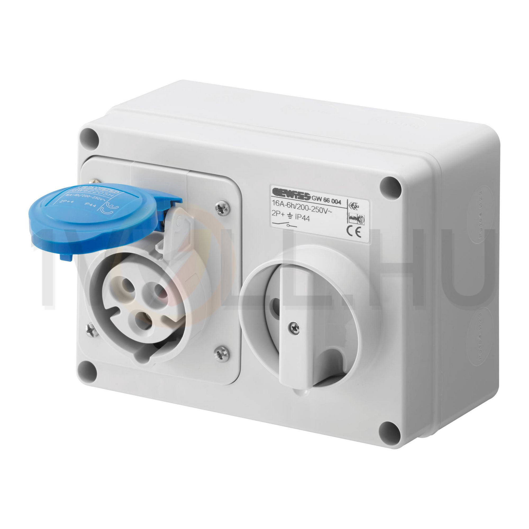 Ipari dugalj ráépíthető 2P+E mechanikai reteszelés 16A IP44 200-250V(50+60Hz) kék IB GEWISS - GW66004