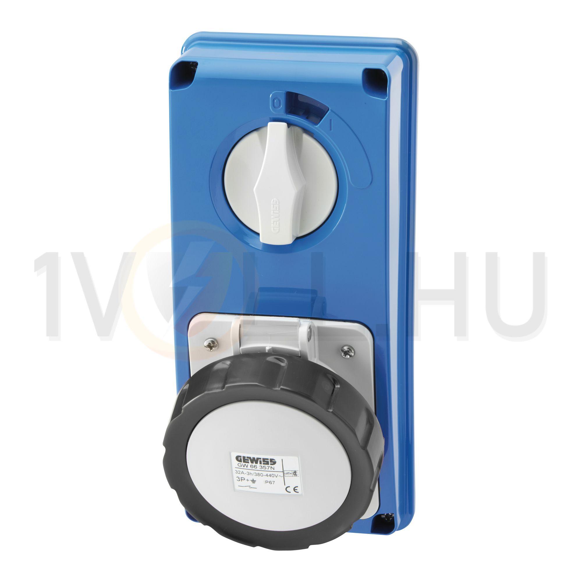 Ipari dugalj ráépíthető 3P+N+E mechanikai reteszelés 32A IP67 500V(50+60Hz) fekete műanyag 7h-pozíció IB GEWISS - GW66322N