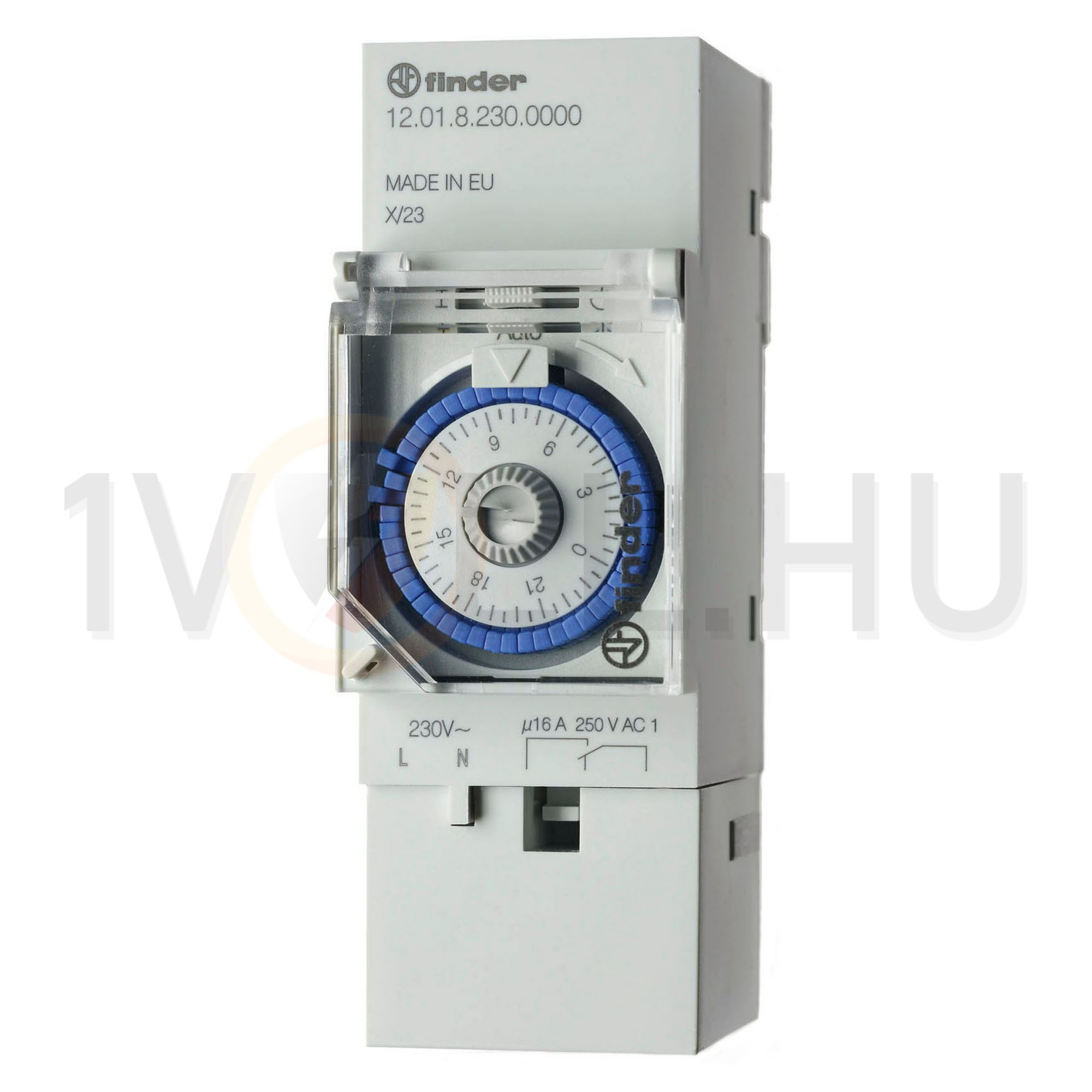 Kapcsolóóra sorolható analóg kvarc 1csatorna napi 2M 16A kalapsínre 12.01.8.230.0000 FINDER - 120182300000