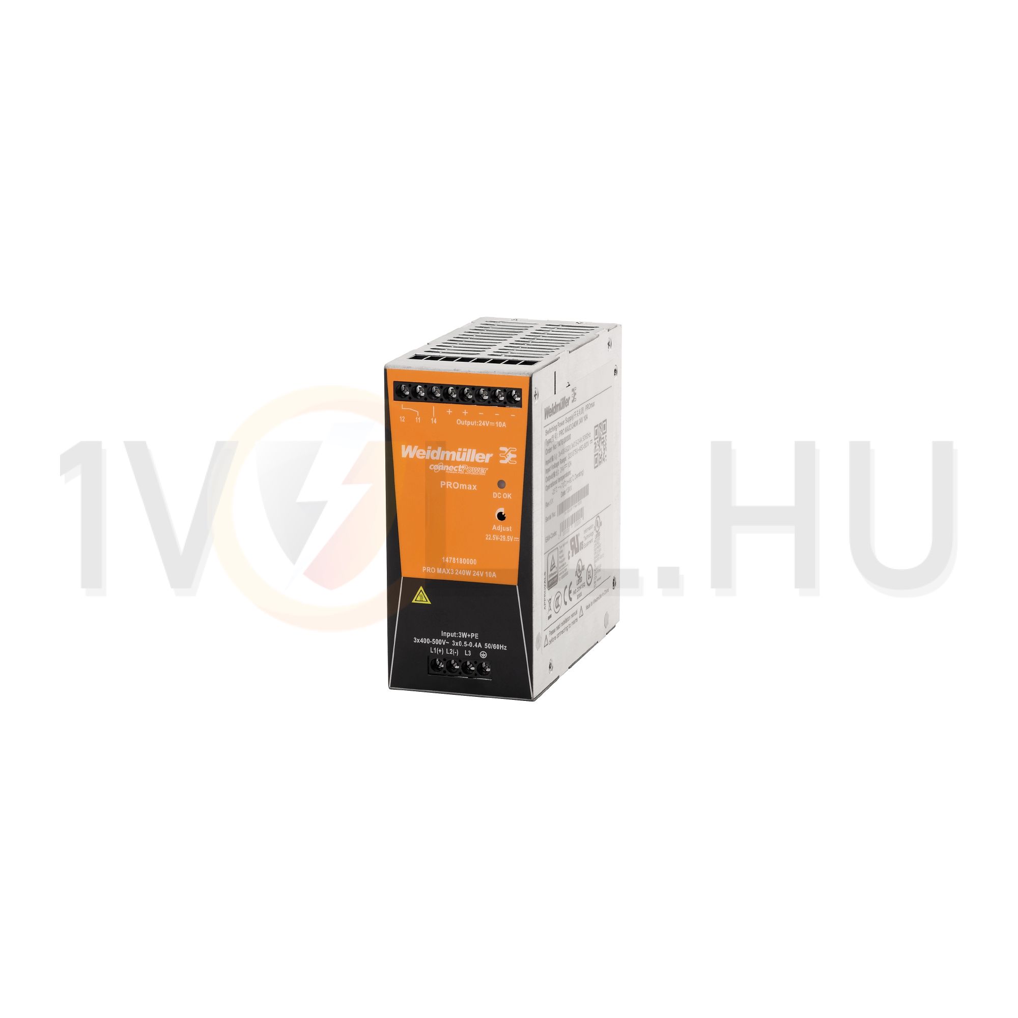 Kapcsolóüzemű DC tápegység 320-575VAC-be 450-800VDC-be 24VDC-ki PRO MAX3 240W 24V 10A Weidmüller - 1478180000