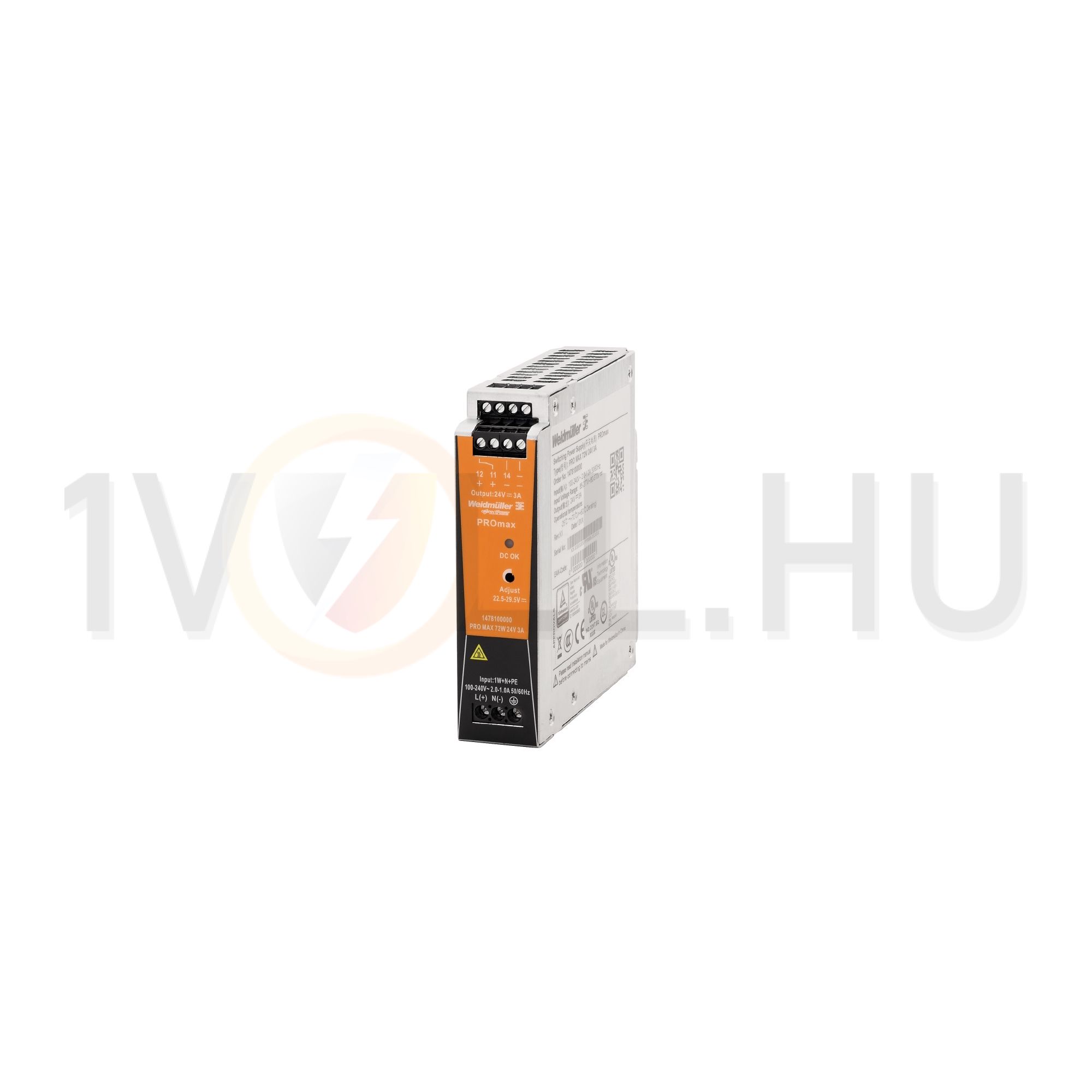 Kapcsolóüzemű DC tápegység 85-264VAC-be 80-370VDC-be 24VDC-ki 72W PRO MAX 72W 24V 3A Weidmüller - 1478100000