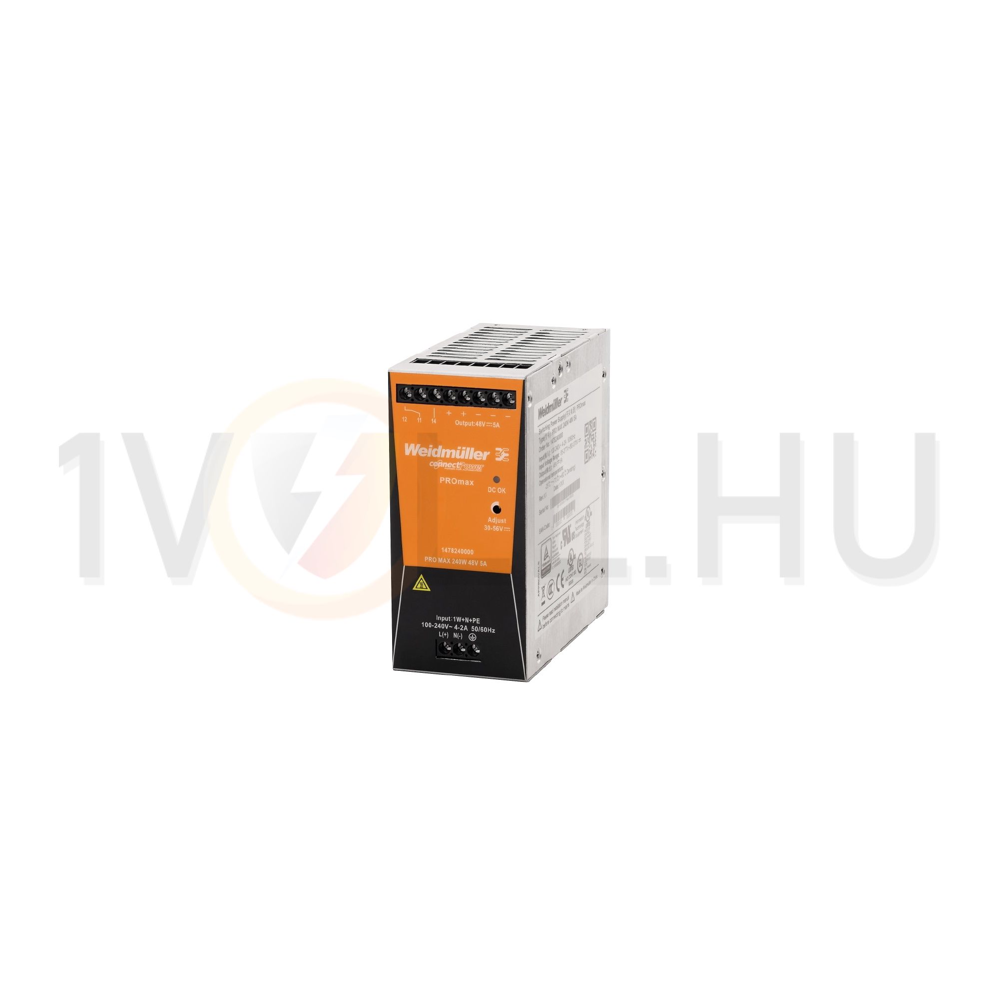 Kapcsolóüzemű DC tápegység 85-264VAC-be 80-370VDC-be 24VDC-ki PRO MAX 240W 24V 10A Weidmüller - 1478130000