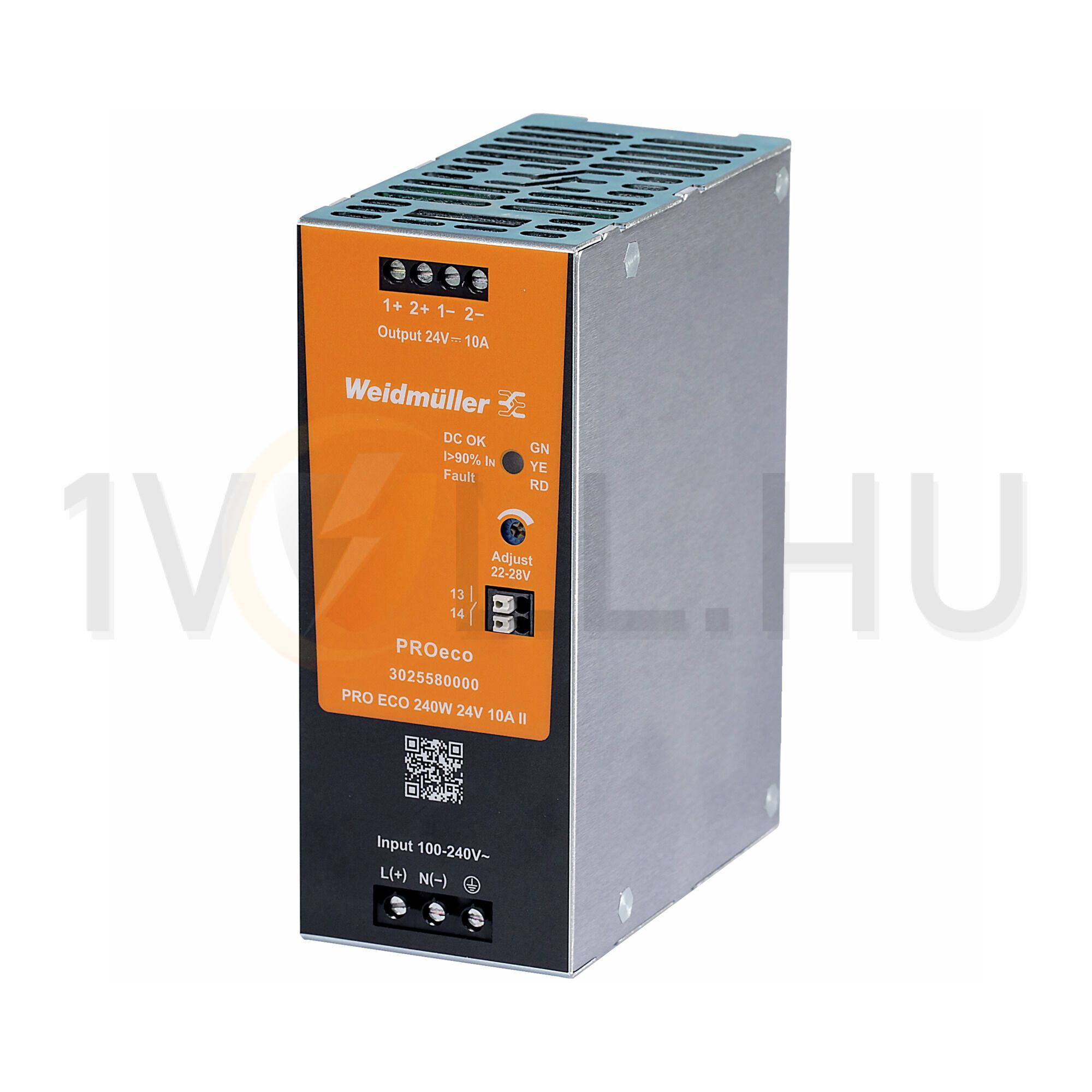 Kapcsolóüzemű DC tápegység sorolható 3M 85-264VAC-be 10A/24VDC PRO ECO 240W 24V 10A II Weidmüller - 3025580000