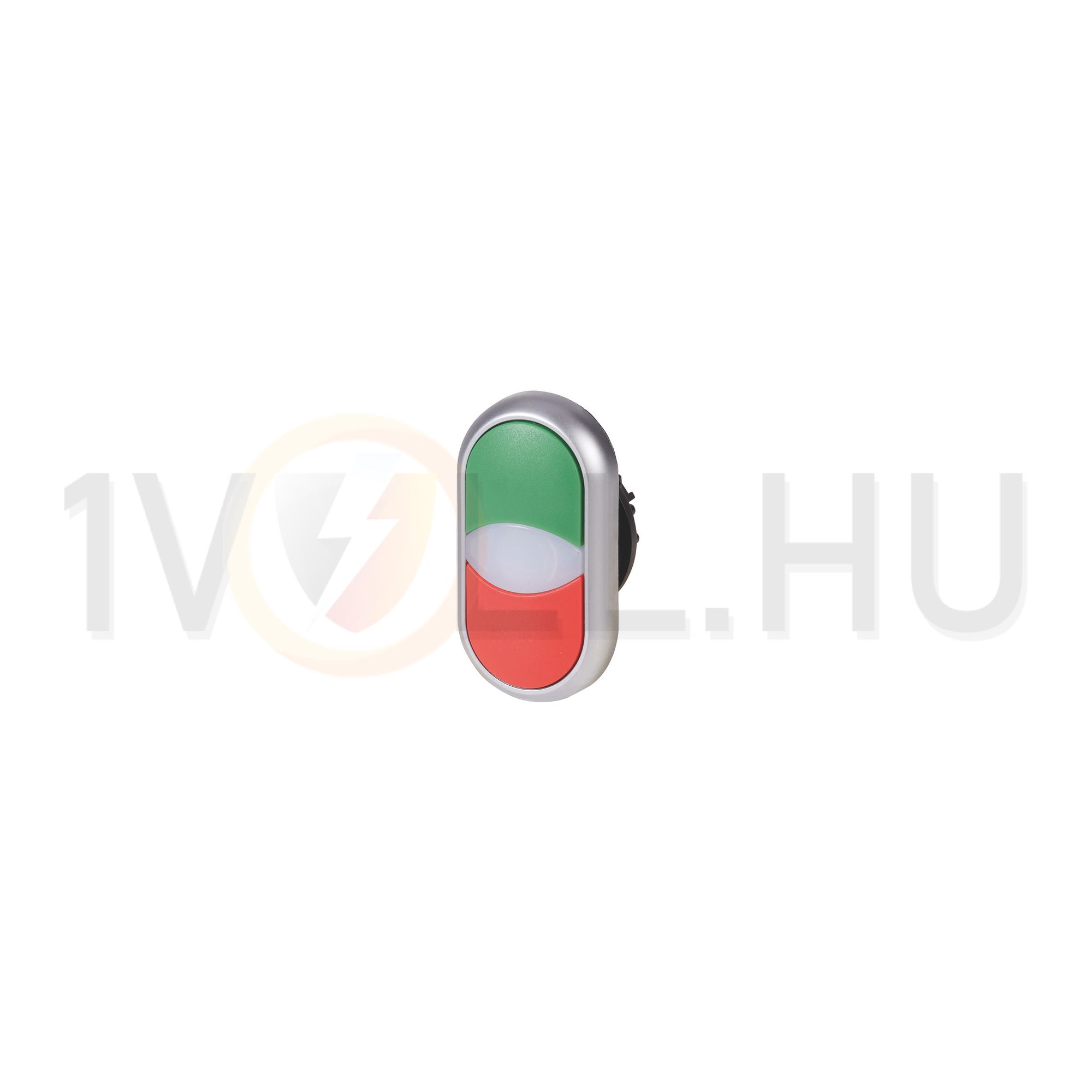 Kettős nyomógombfej műanyag d22 jelzőlámpával világító lapos kerek visszaugró M22-DDL-GR EATON - 216698