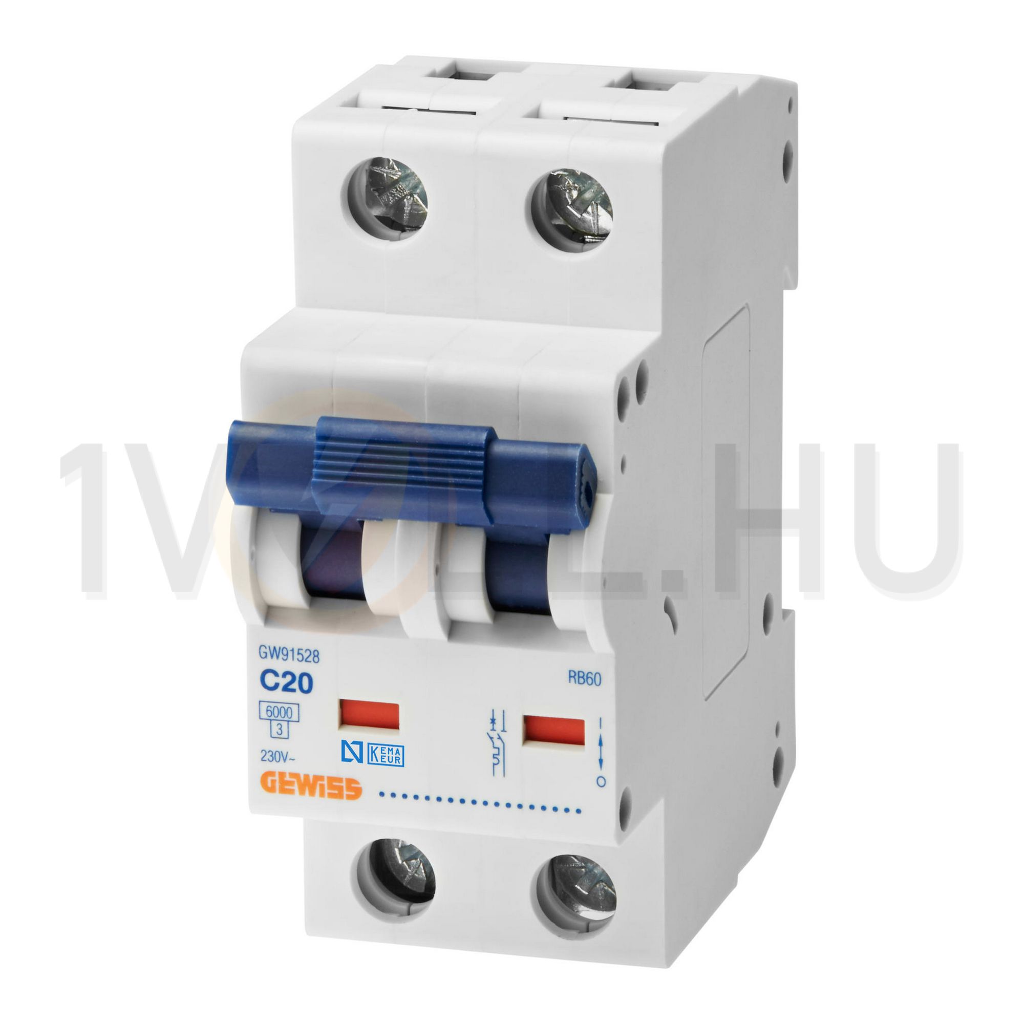 Kismegszakító 1P+N 25A C-jelleg 500V AC 6kA/60898 6kA/60947 2M RB60 GEWISS - GW91549