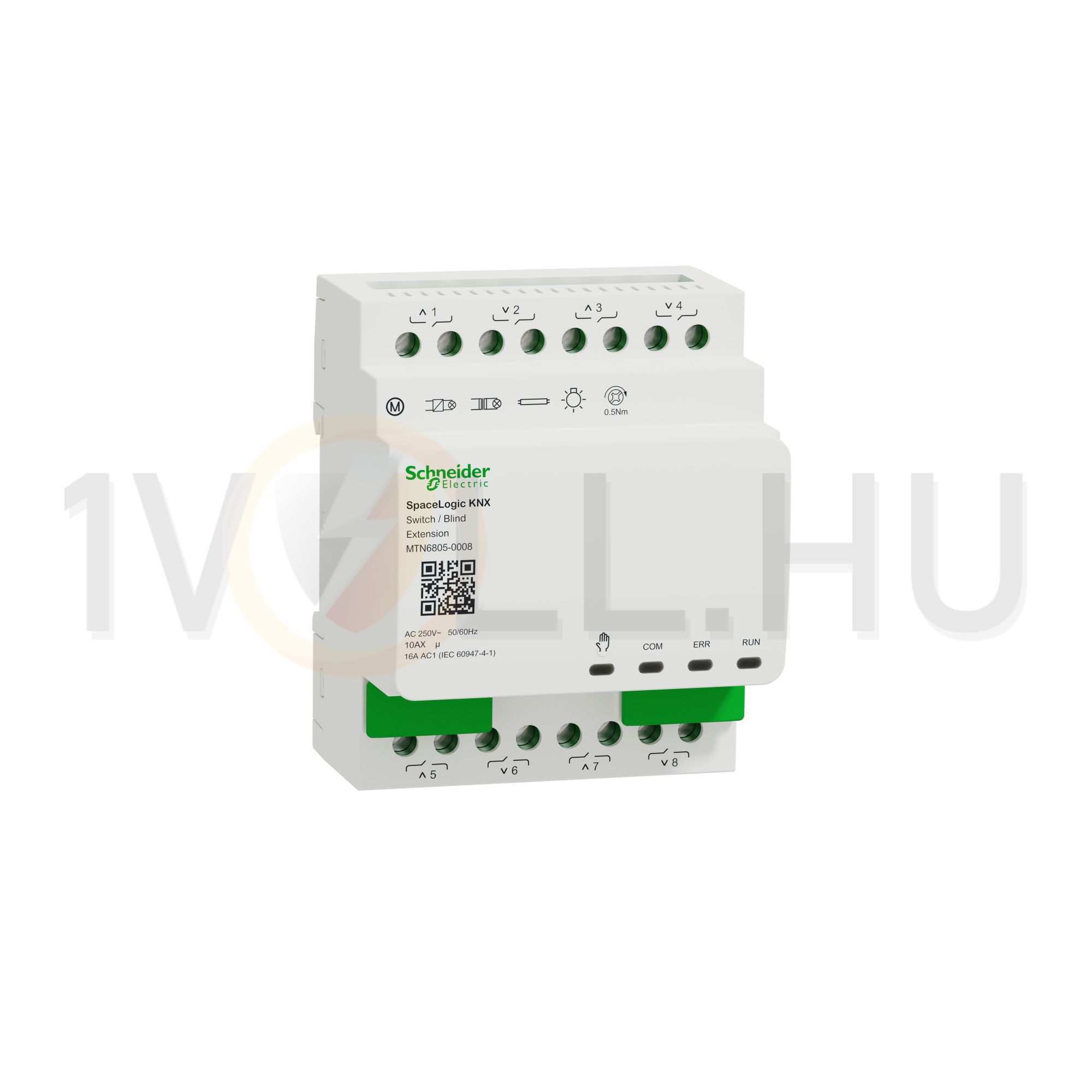 KNX redőny és kapcsolóaktor bővítő (8RO) kalapsínre 4x 16A AC 4M-DIN SpaceLogic Schneider - MTN6805-0008