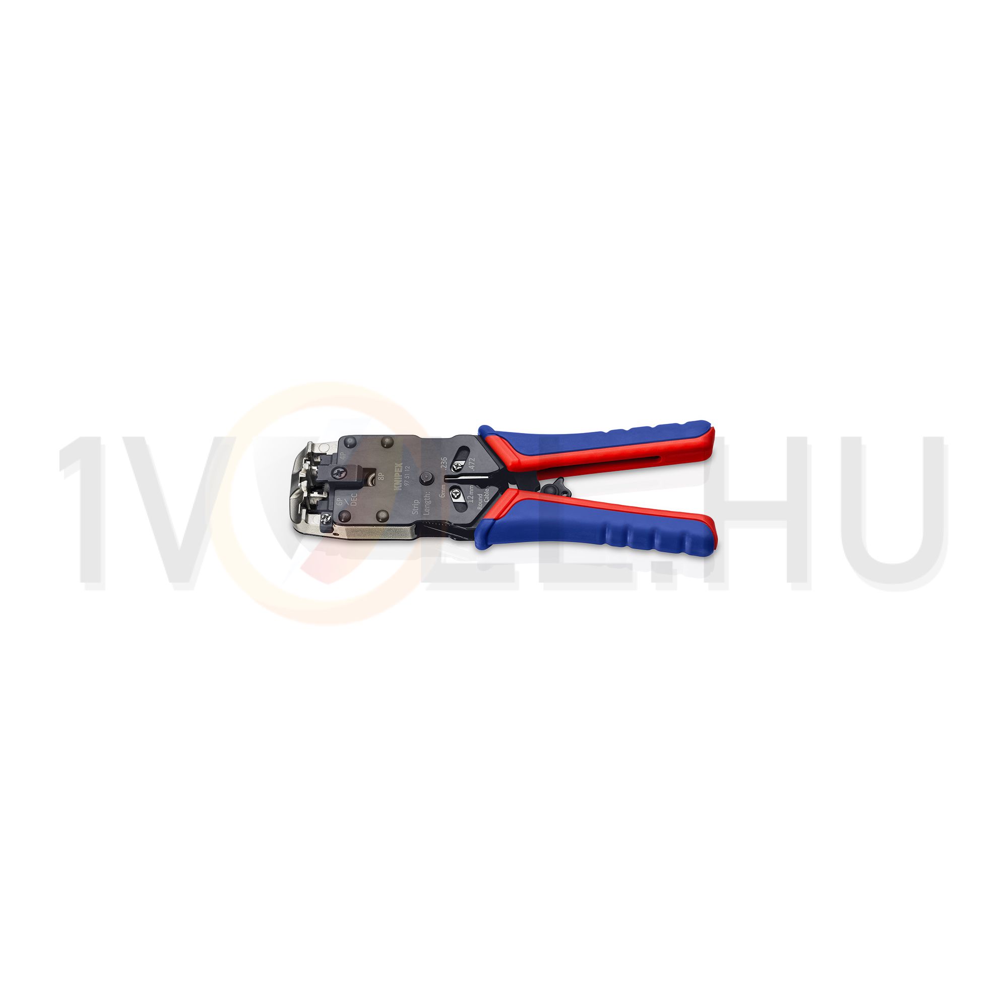 Krimp fogó 4-6-8pól RJ10/11/12/45dugókhoz +vágás +csupaszolás reteszelésel Western KNIPEX - 975112SB