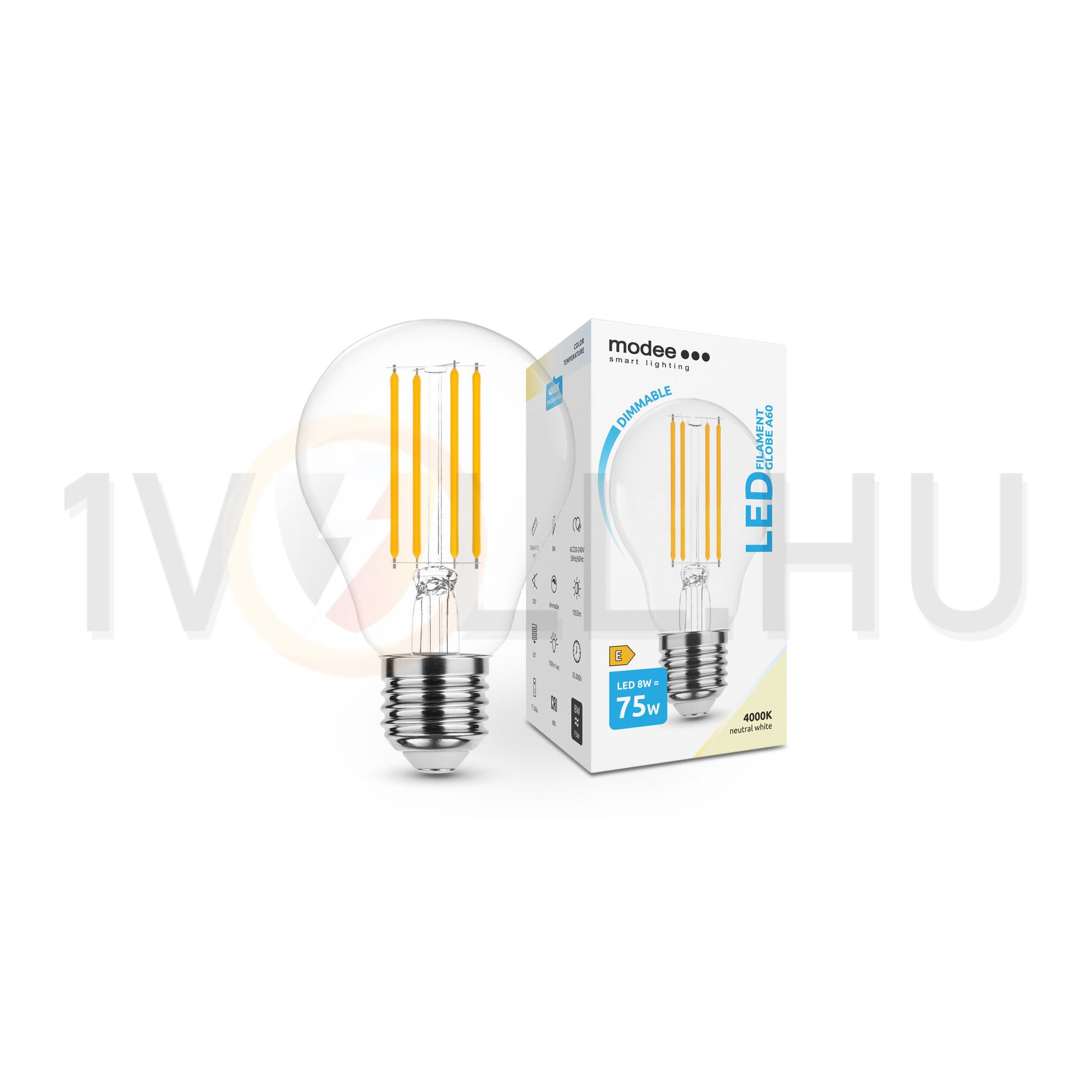 LED lámpa A60 DIM körte A filament 8W- 75W E27 1055lm 840 DIM 220-240V AC 35000h 360° 4000K Modee - ML-A60F4000K8WE27D