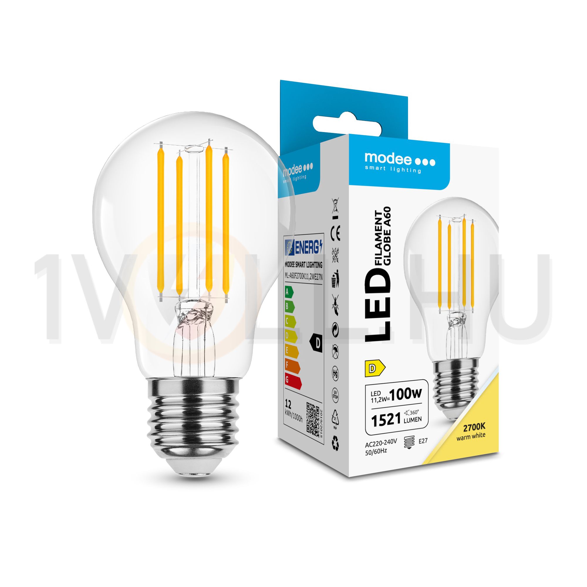 LED lámpa A60 körte A filament 11,2W- 11.2W E27 1521lm 827 220-240V AC 35000h 360° 2700K Modee - ML-A60F2700K11,2WE27N