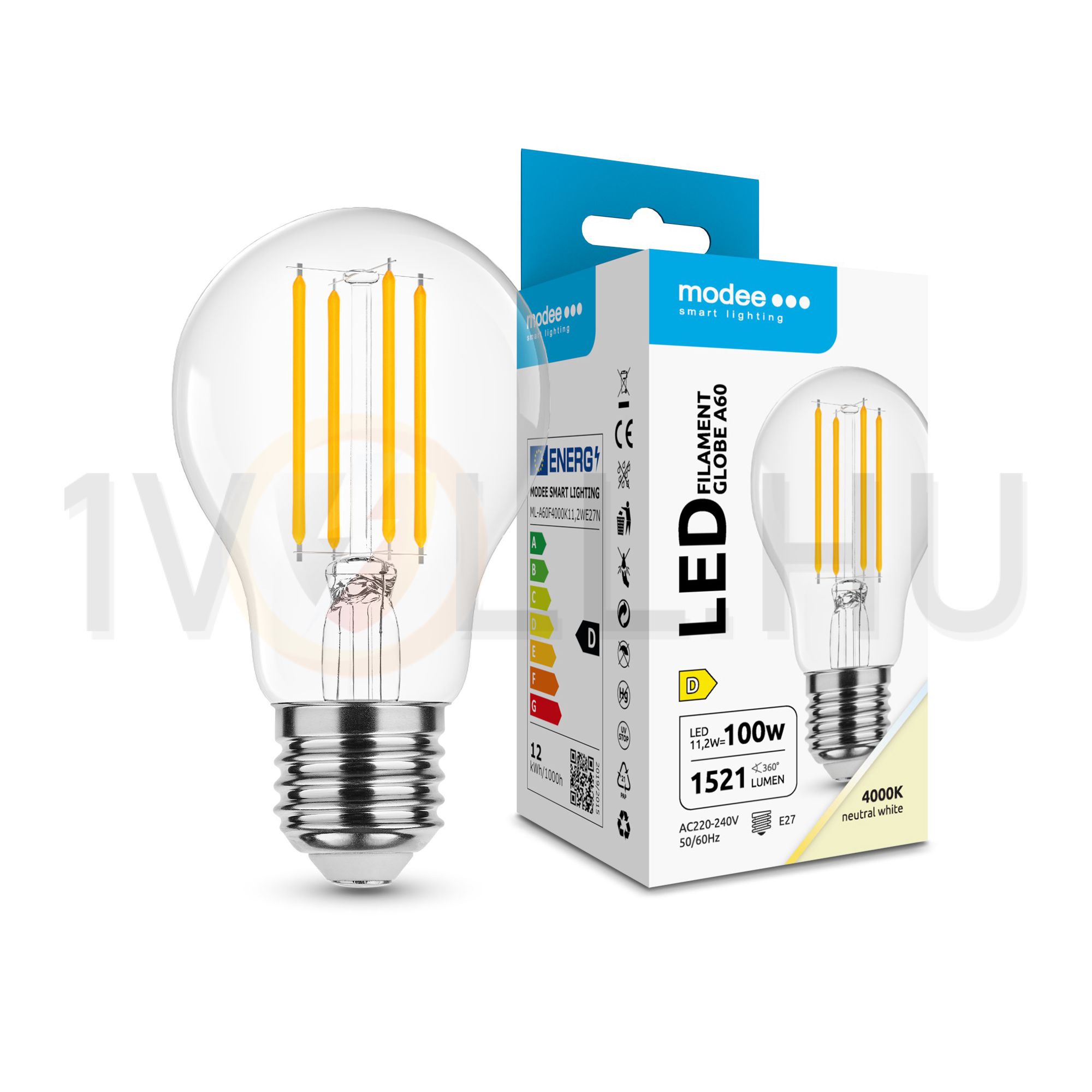 LED lámpa A60 körte A filament 11,2W- 11.2W E27 1521lm 840 220-240V AC 35000h 360° 4000K Modee - ML-A60F4000K11,2WE27N