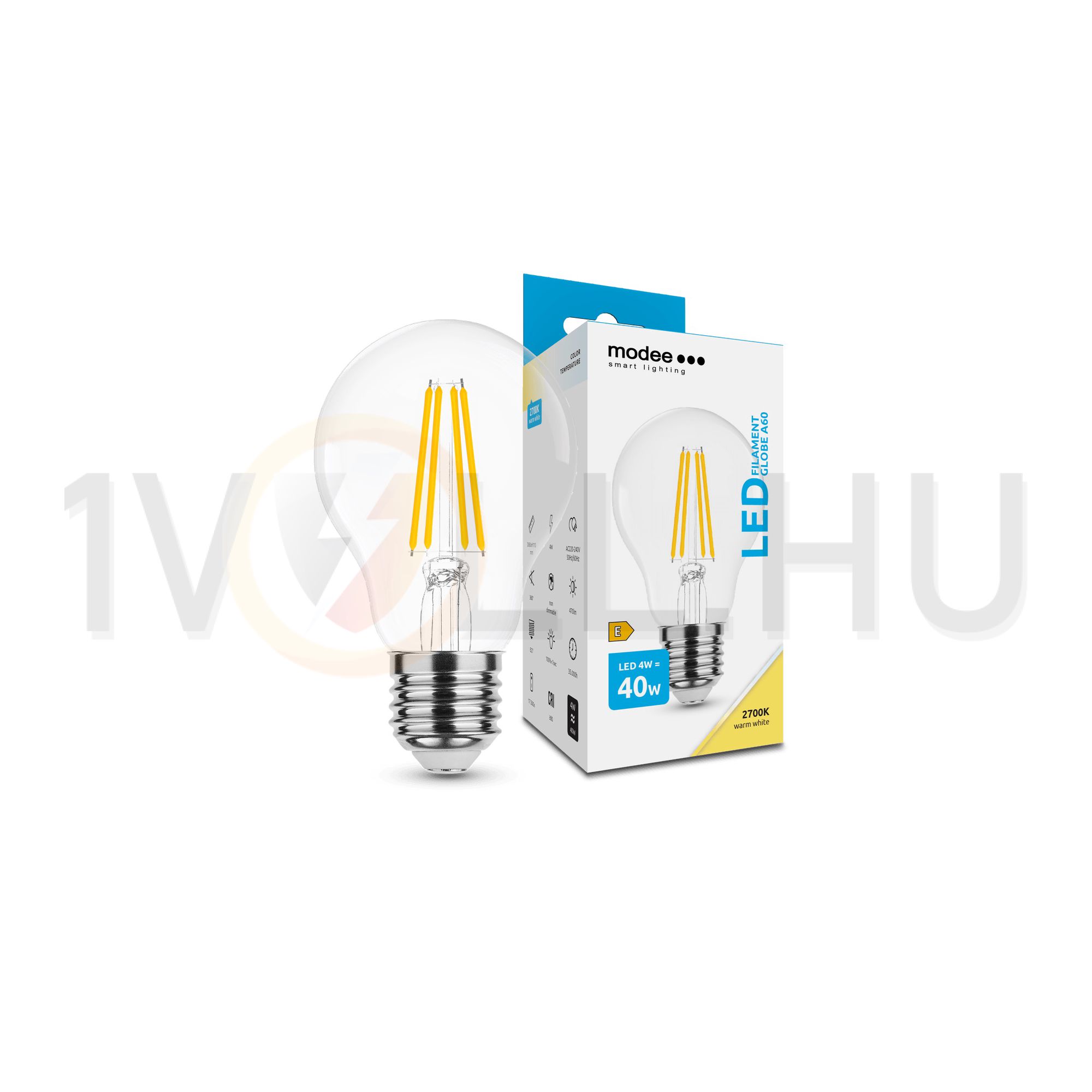 LED lámpa A60 körte A filament 4W- 40W E27 470lm 827 220-240V AC 35000h 360° 2700K Modee - ML-A60F2700K4WE27