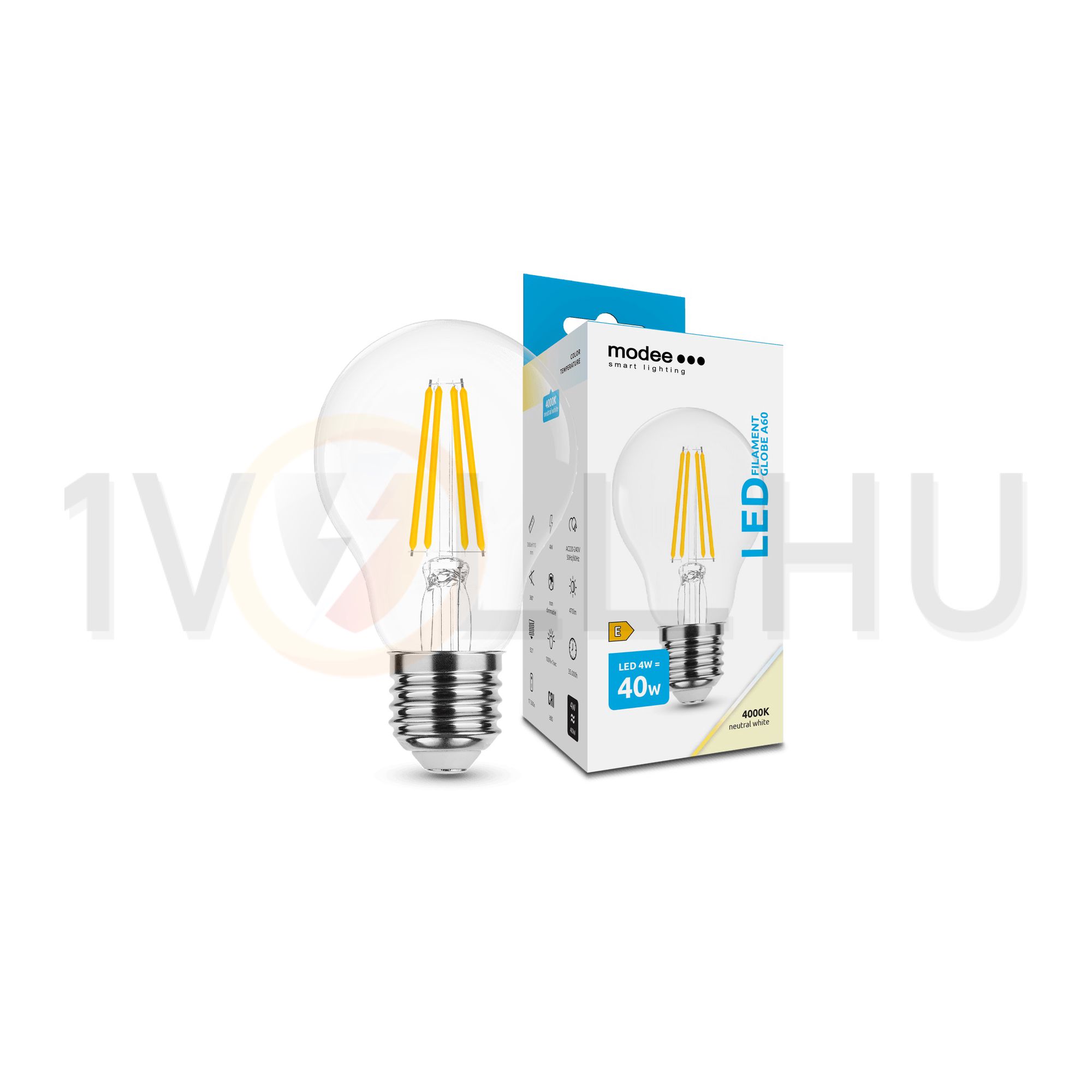 LED lámpa A60 körte A filament 4W- 40W E27 470lm 840 220-240V AC 35000h 360° 4000K Modee - ML-A60F4000K4WE27
