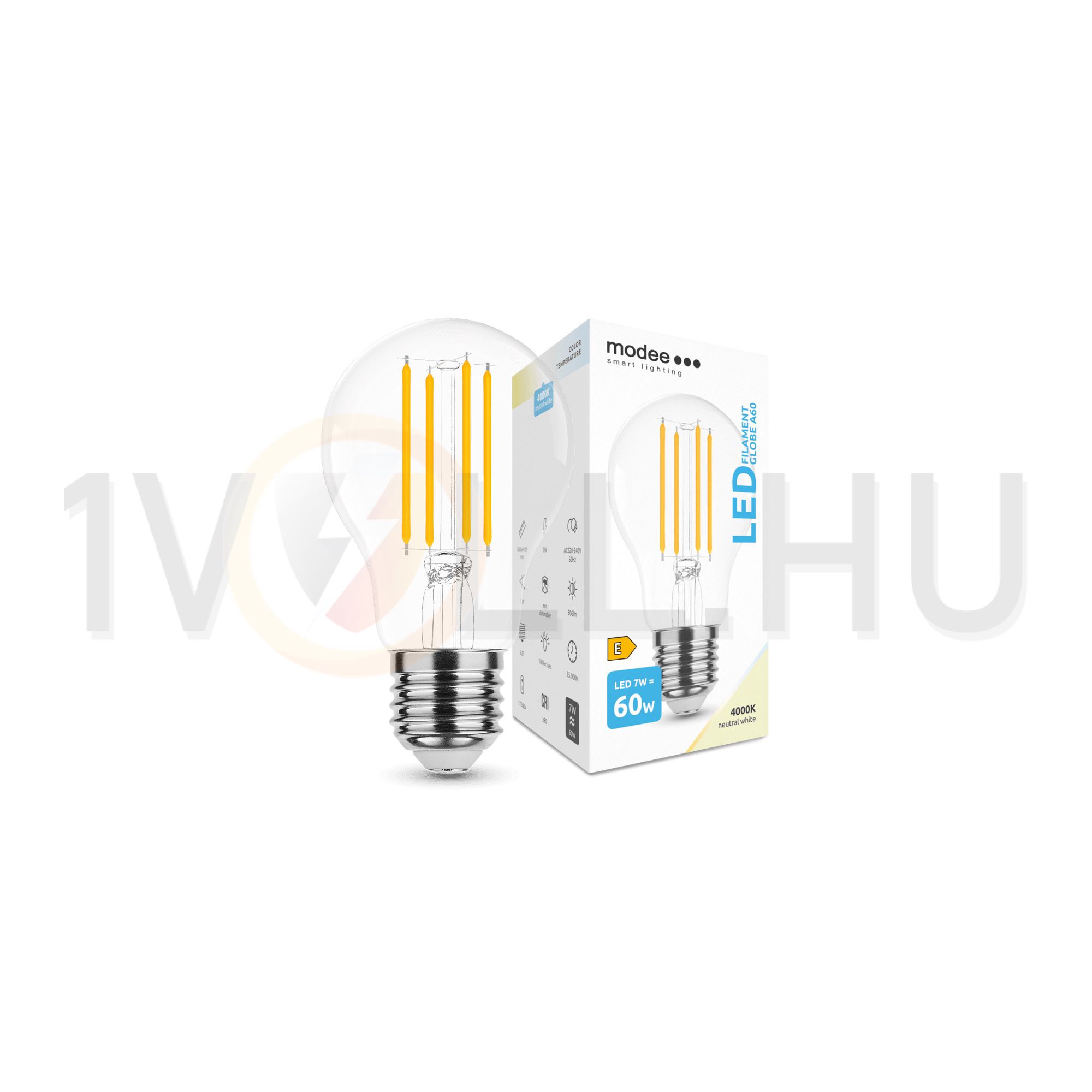 LED lámpa A60 körte A filament 7W- 60W E27 760lm 840 220-240V AC 35000h 360° 4000K Modee - ML-A60F4000K7WE27