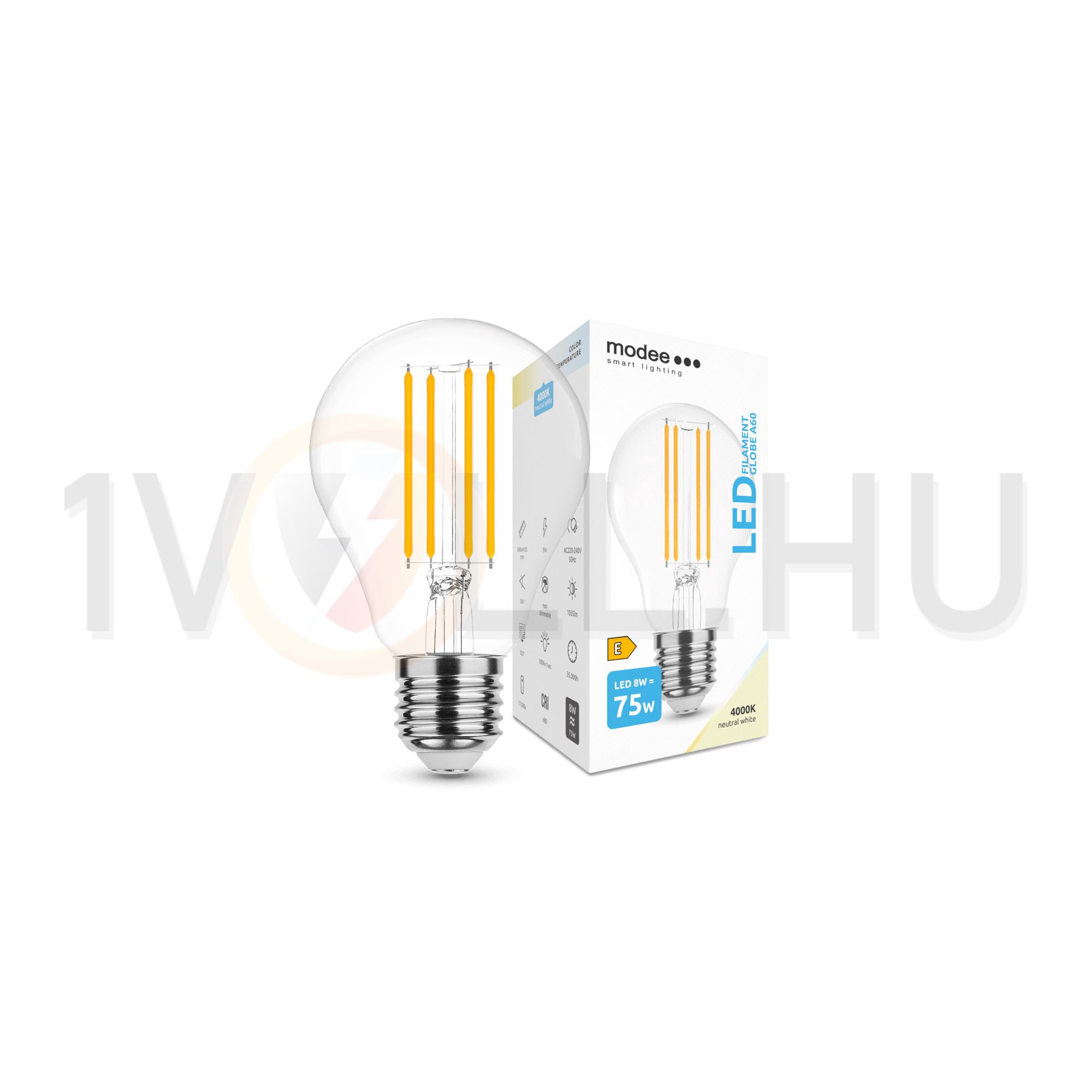LED lámpa A60 körte A filament 8W- 75W E27 1055lm 840 220-240V AC 35000h 360° 4000K Modee - ML-A60F4000K8WE27