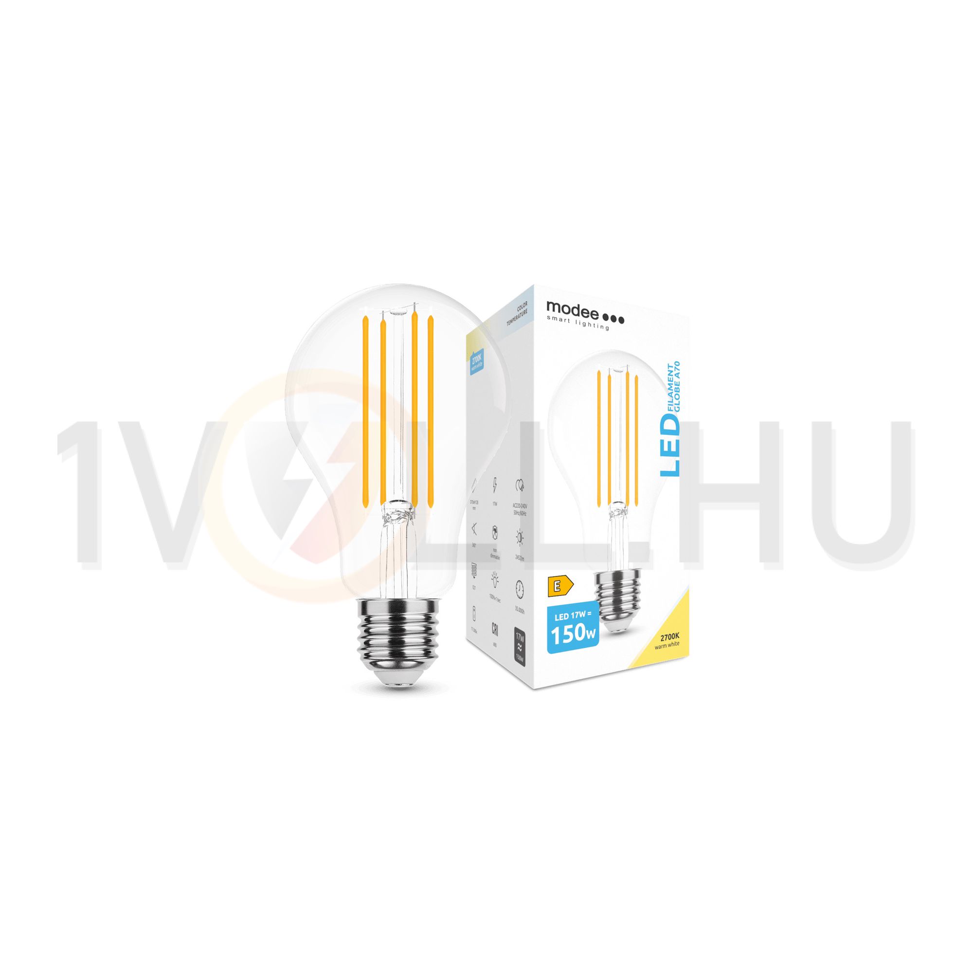 LED lámpa A70 körte A filament 17W- 150W E27 2452lm 827 220-240V AC 35000h 360° 2700K Modee - ML-A70F2700K17WE27