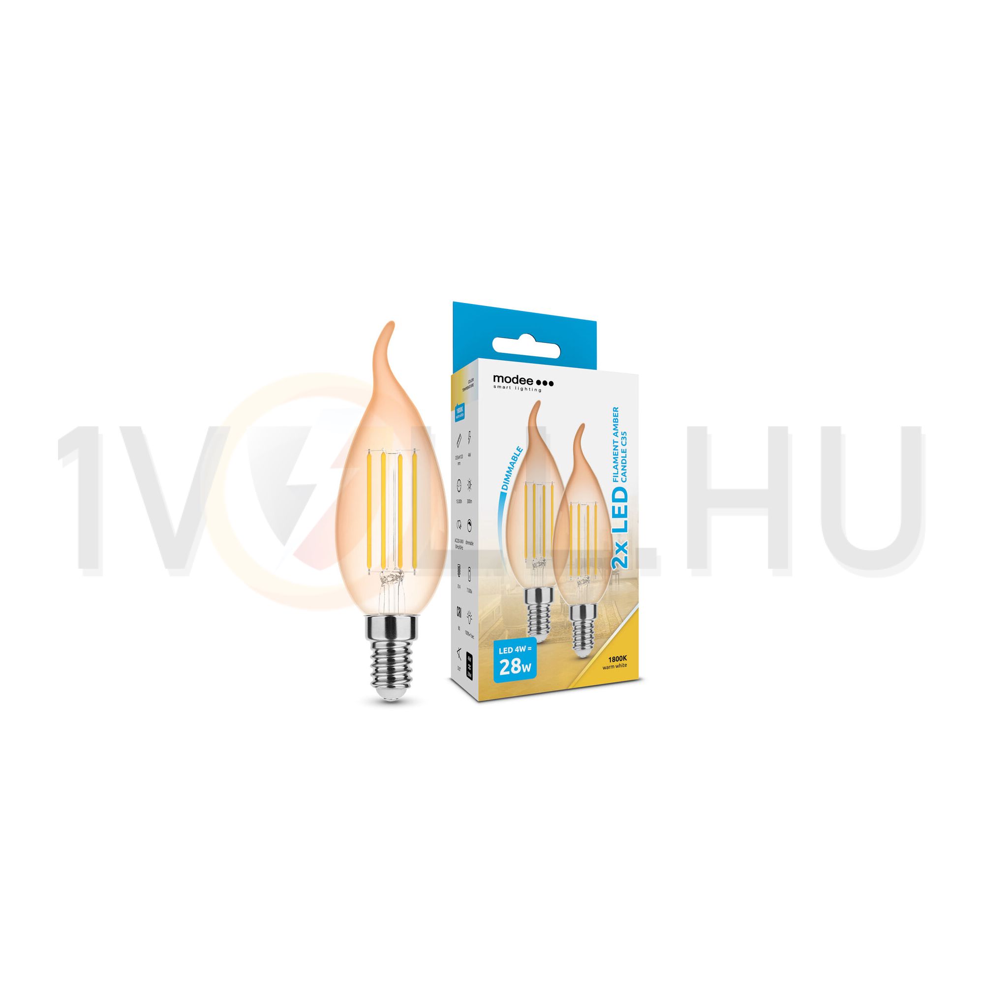 LED lámpa B35 DIM gyertya filament 4W- 28W E14 300lm 818 DIM 220-240V AC 15000h 320° 1800K Modee 2db/csomag NEM BONTHATÓ ! - ML-CFAFL1800K4WE14DB2