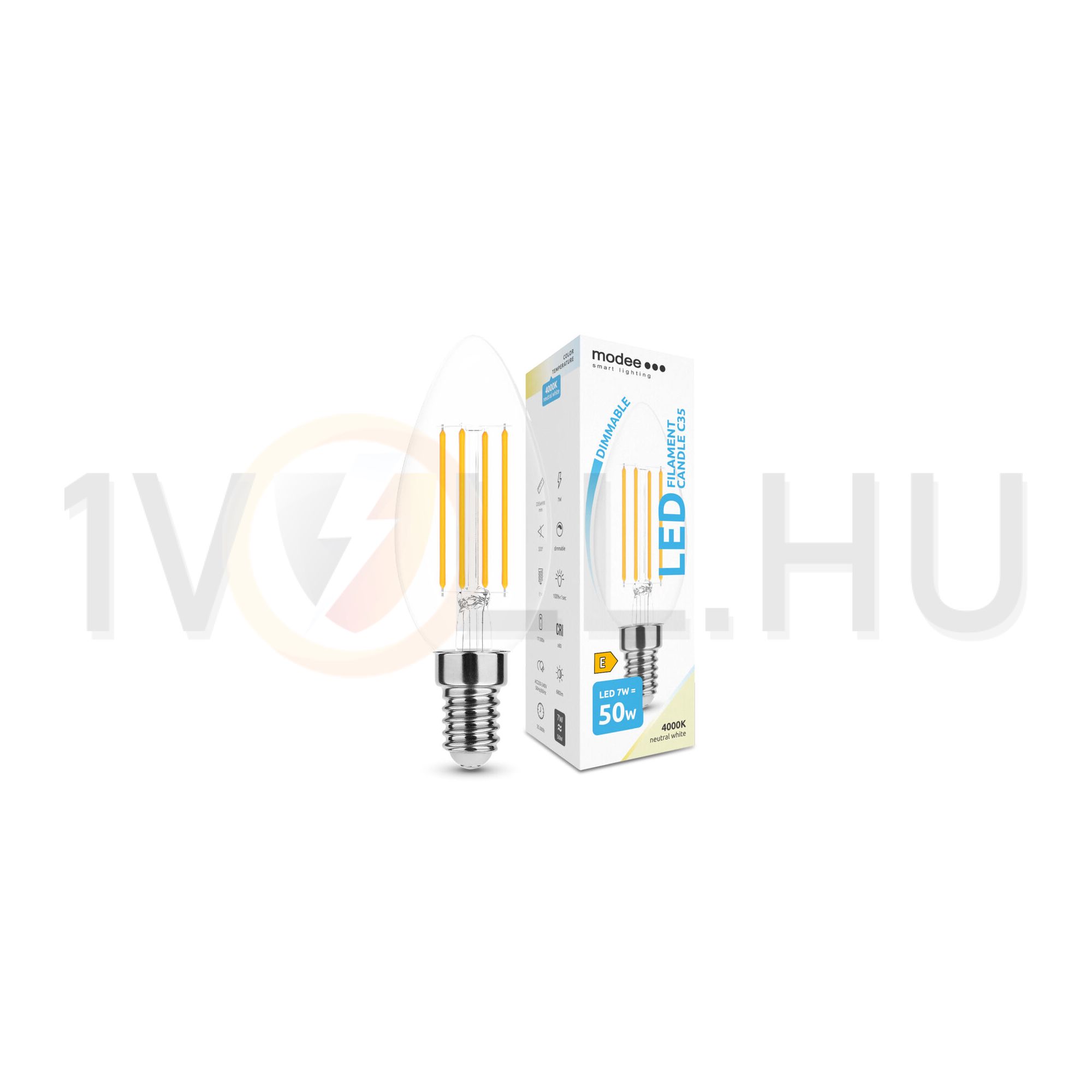 LED lámpa B35 DIM gyertya filament 7W- 50W E14 750lm 840 DIM 220-240V AC 35000h 360° 4000K Modee - ML-CF4000K7WE14D