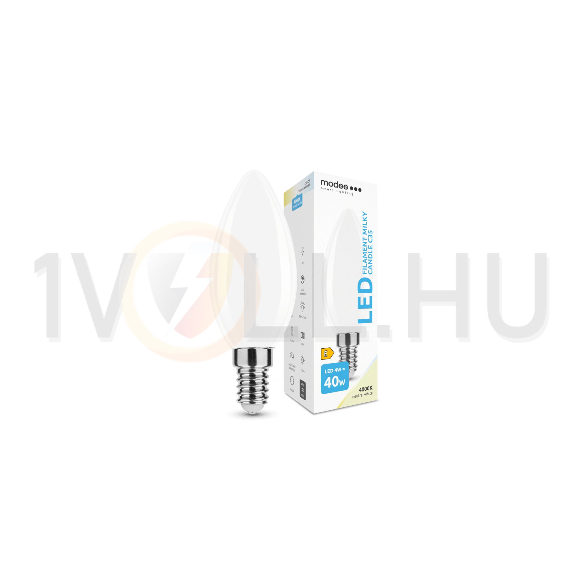 LED lámpa B35 gyertya filament 4W- 40W E14 430lm 840 220-240V AC 35000h 360° 4000K Modee - ML-MCF4000K4WE14