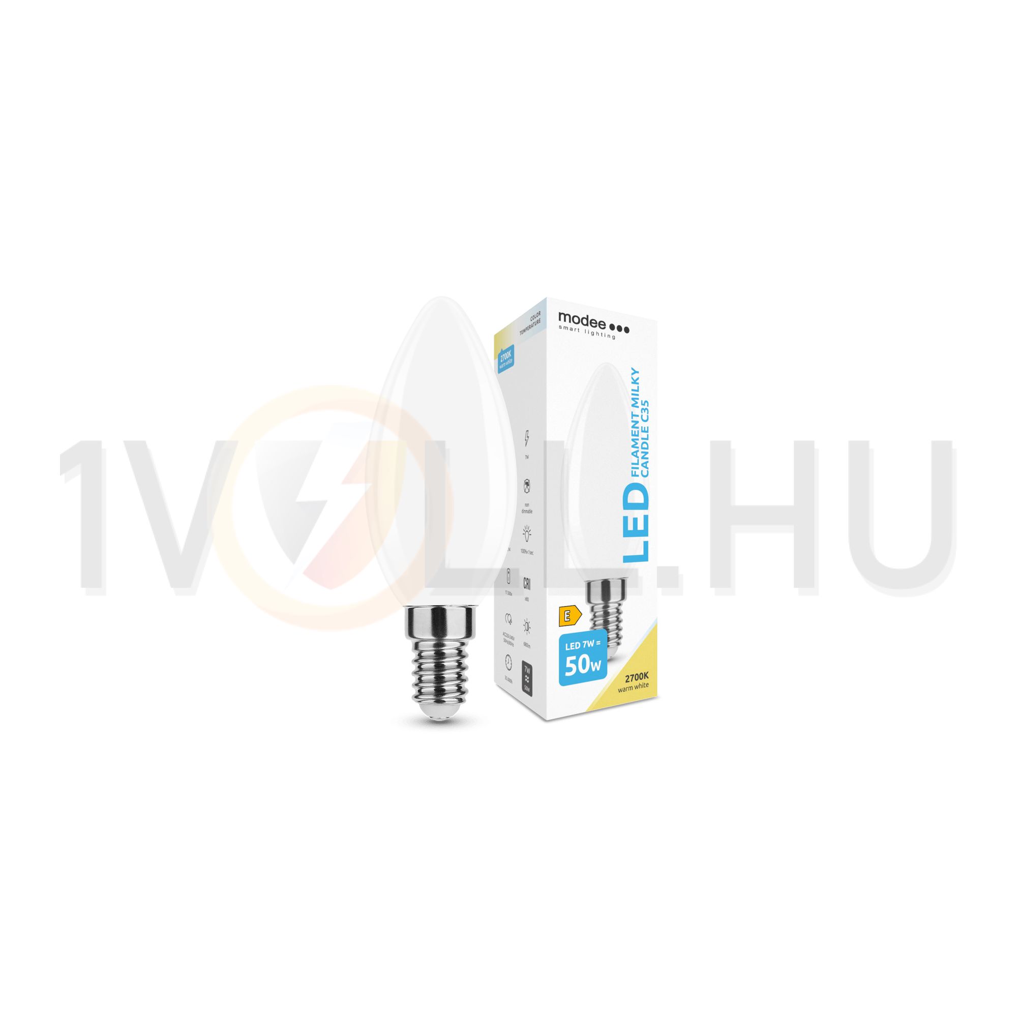 LED lámpa B35 gyertya filament 7W- 50W E14 806lm 827 220-240V AC 35000h 360° 2700K Modee - ML-MCF2700K7WE14