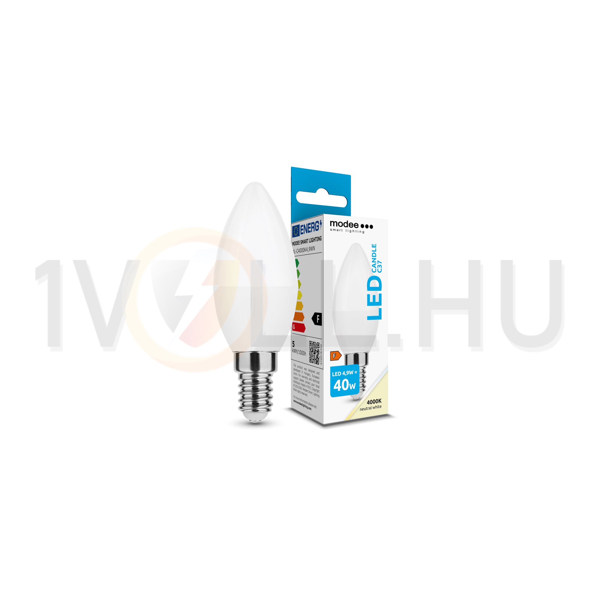 LED lámpa B37 gyertya 4,9W- 40W E14 470lm 840 220-240V AC 25000h 200° 4000K Modee - ML-C4000K4,9WN